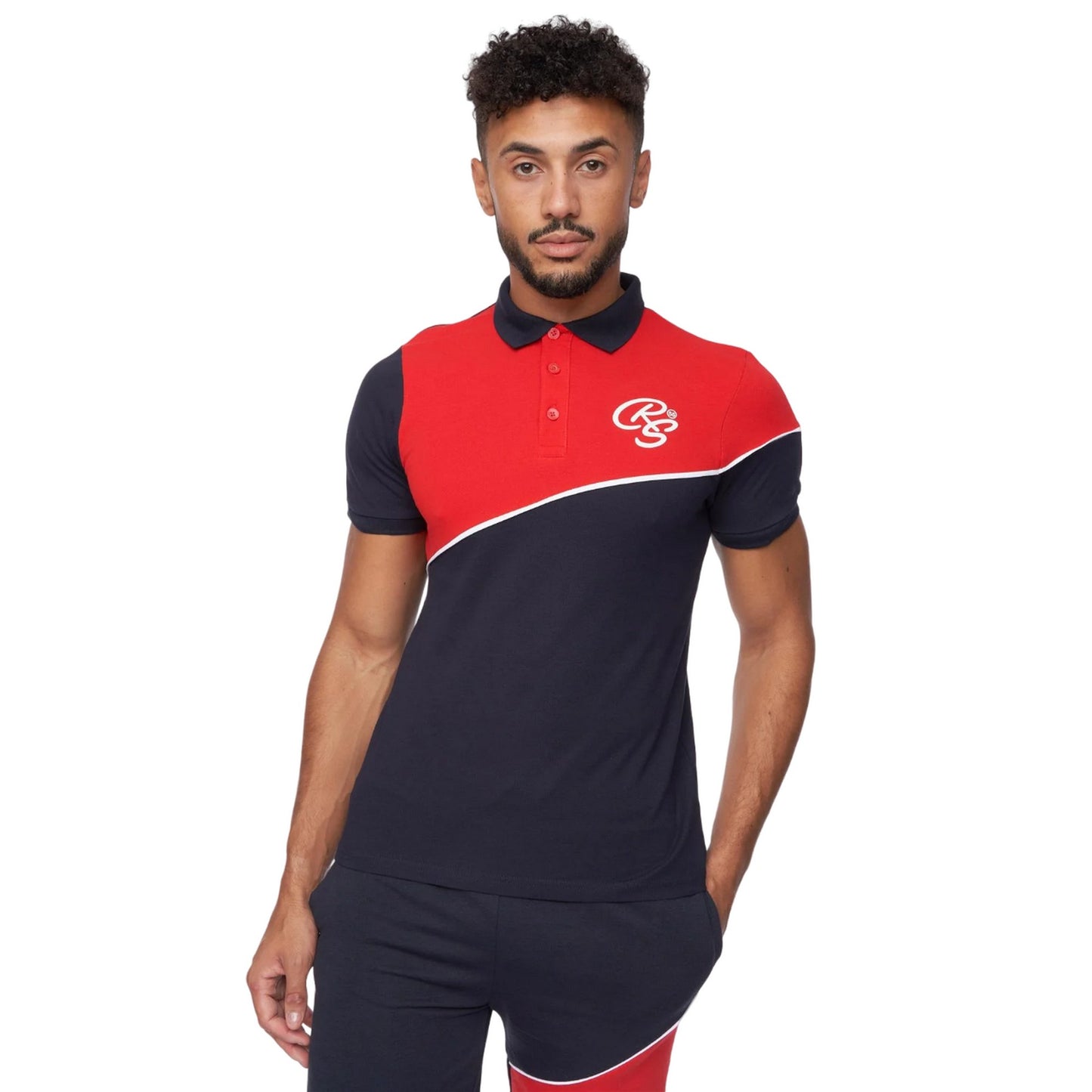 Navy-Red - Front - Crosshatch Mens Ventamoore Polo and Shorts Set