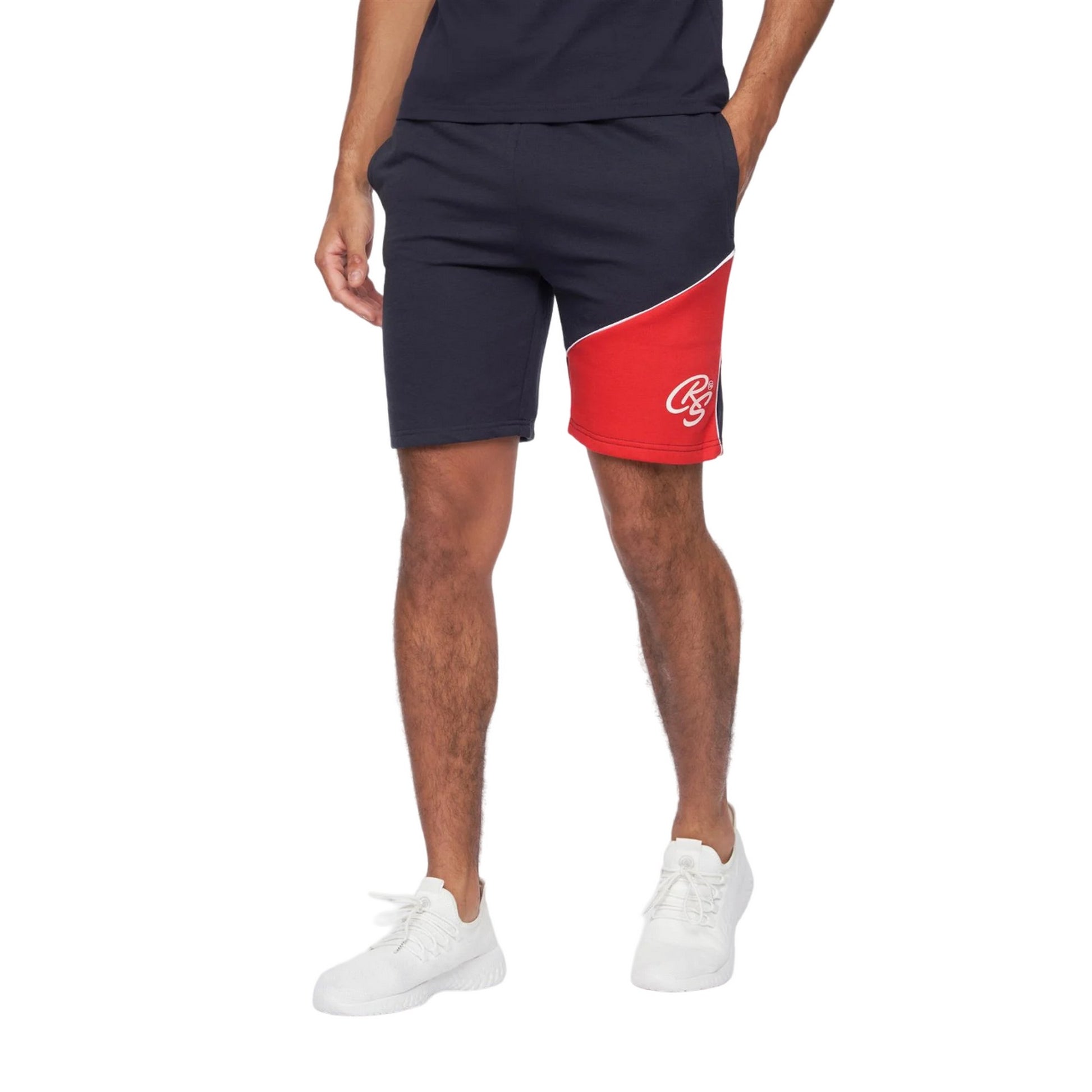 Navy-Red - Side - Crosshatch Mens Ventamoore Polo and Shorts Set