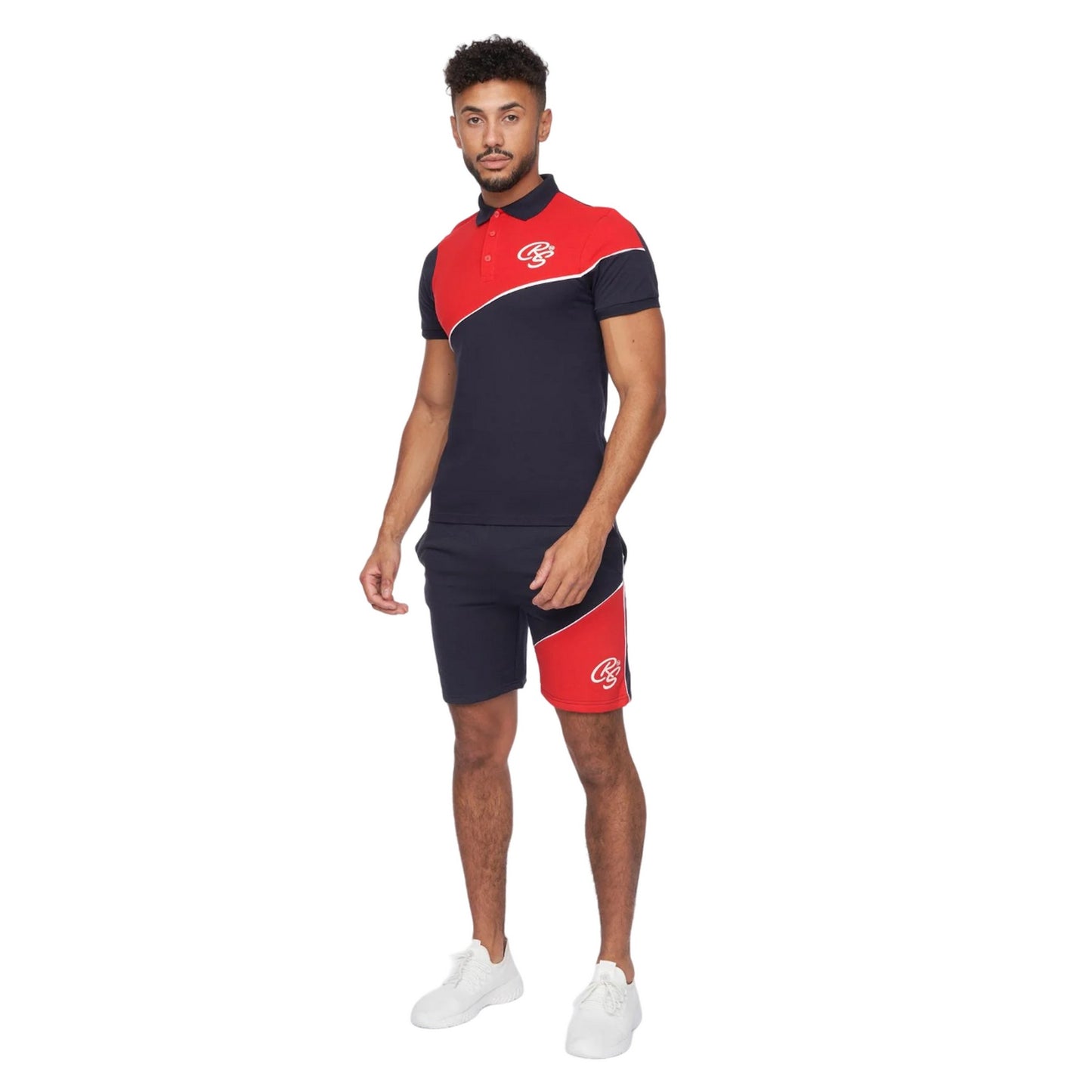 Navy-Red - Lifestyle - Crosshatch Mens Ventamoore Polo and Shorts Set