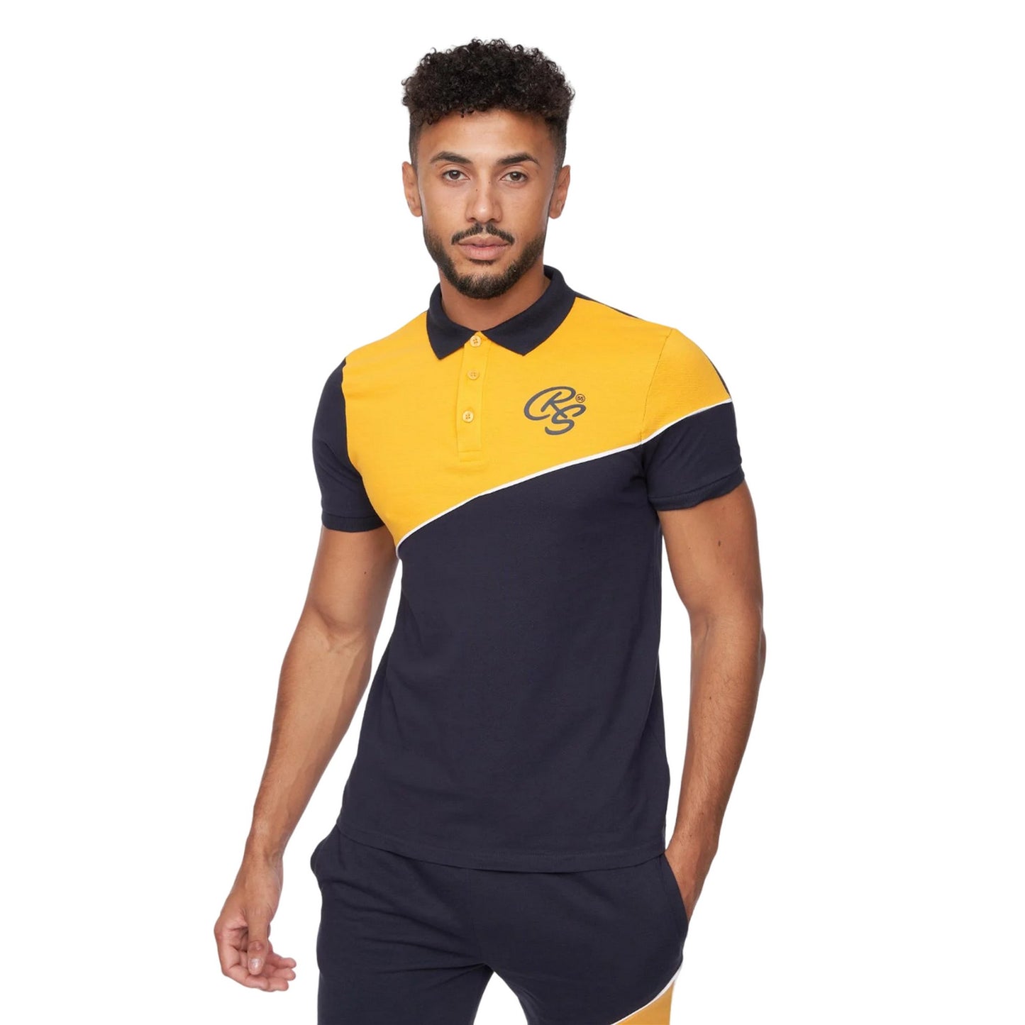 Navy-Yellow - Front - Crosshatch Mens Ventamoore Polo and Shorts Set