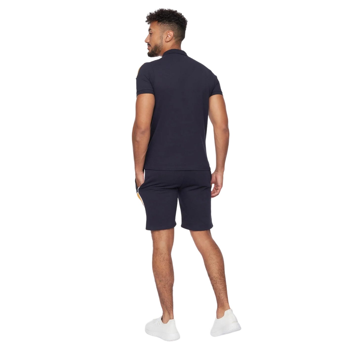 Navy-Yellow - Back - Crosshatch Mens Ventamoore Polo and Shorts Set