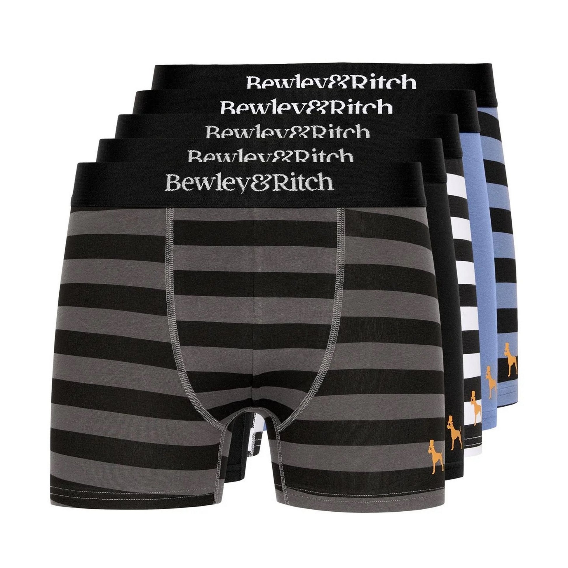 Black-Grey-White-Blue - Lifestyle - Bewley & Ritch Mens Kurhah Boxer Shorts (Pack of 5)