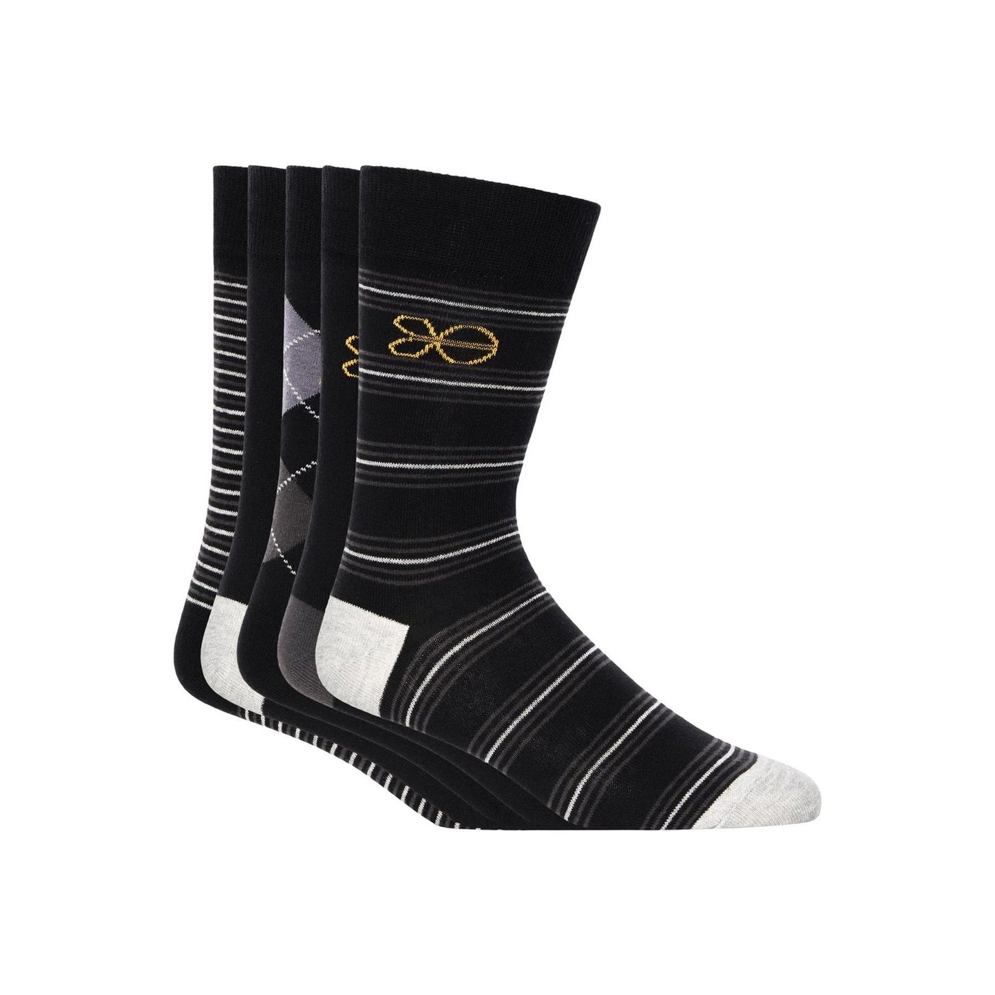 Black - Front - Crosshatch Mens Regaline Crew Socks (Pack of 5)