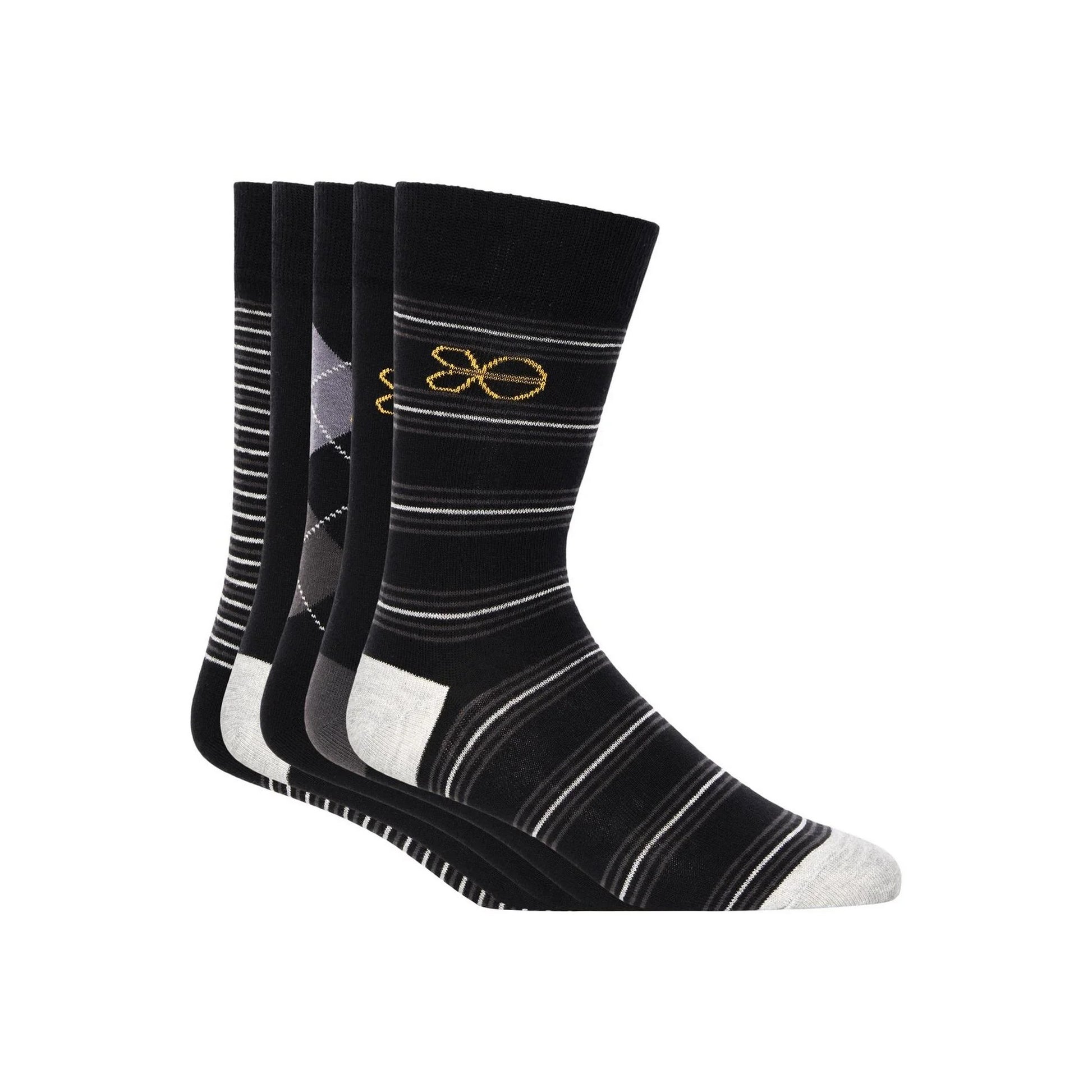 Black - Front - Crosshatch Mens Regaline Crew Socks (Pack of 5)