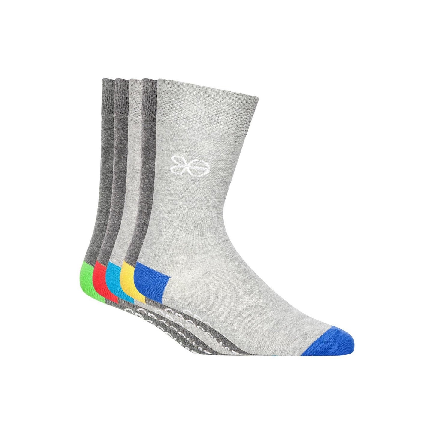 Grey-Multicoloured - Front - Crosshatch Mens Posical Logo Crew Socks (Pack of 5)