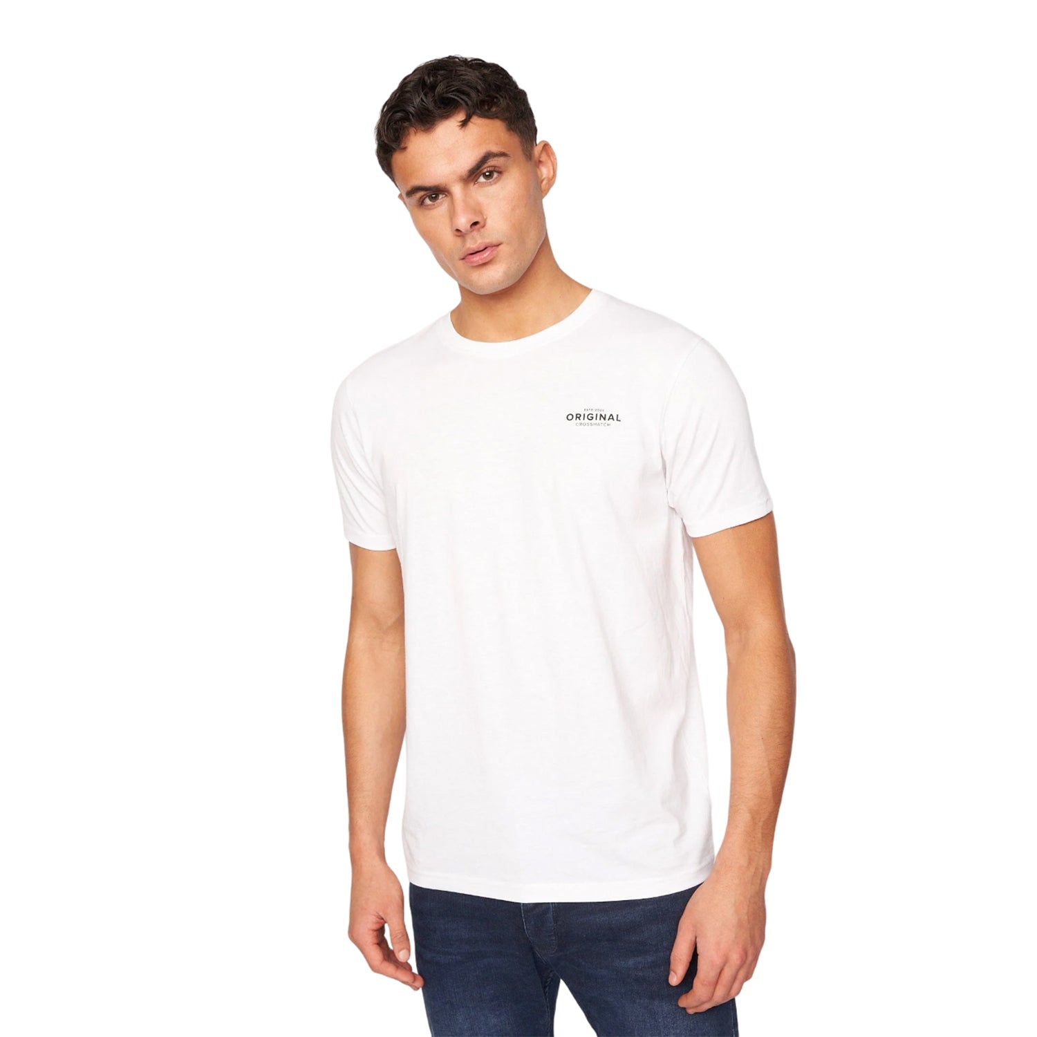 Navy-Blue-White - Side - Crosshatch Mens Bailtee T-Shirt (Pack of 5)