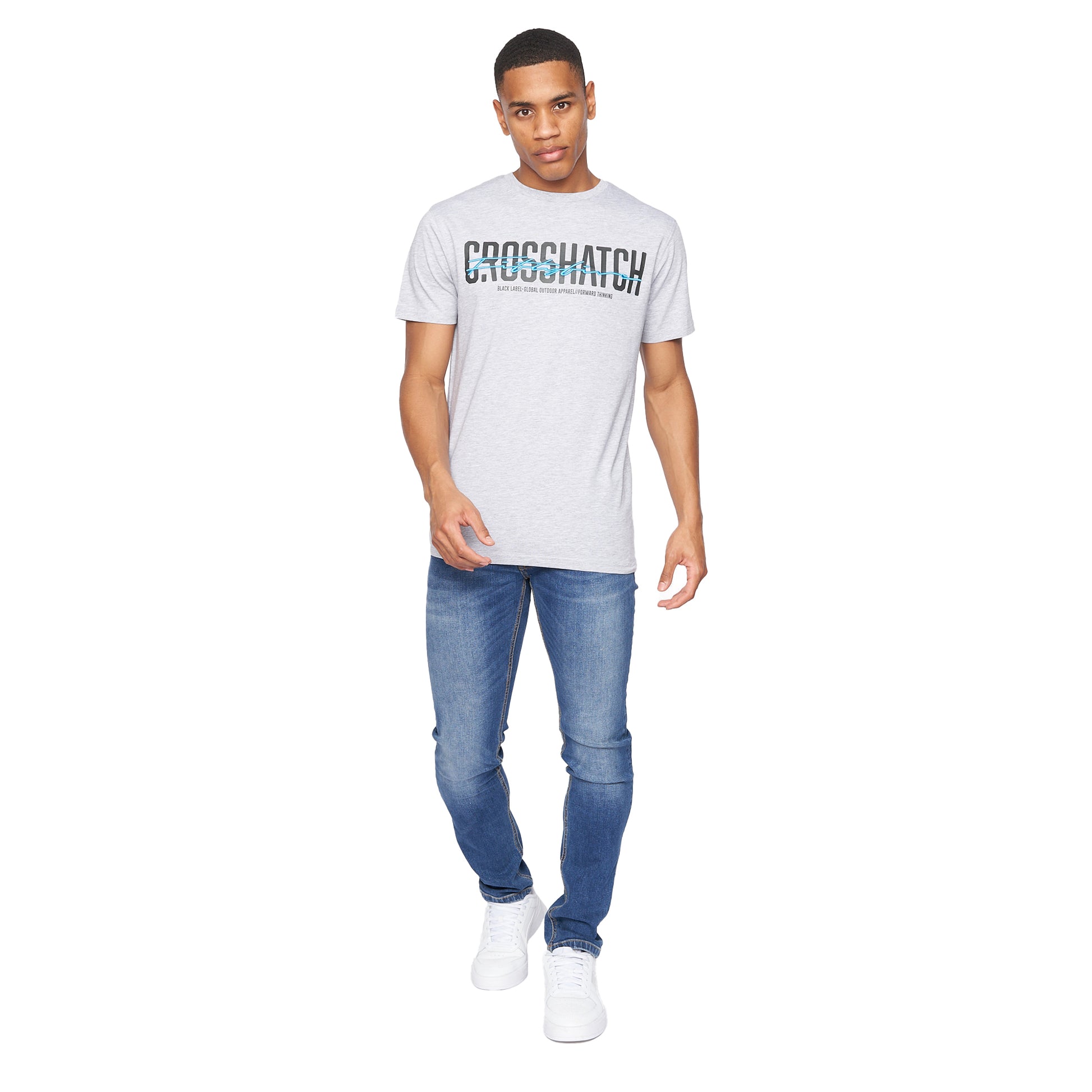 Light Grey Marl - Side - Crosshatch Mens Gooch Logo T-Shirt