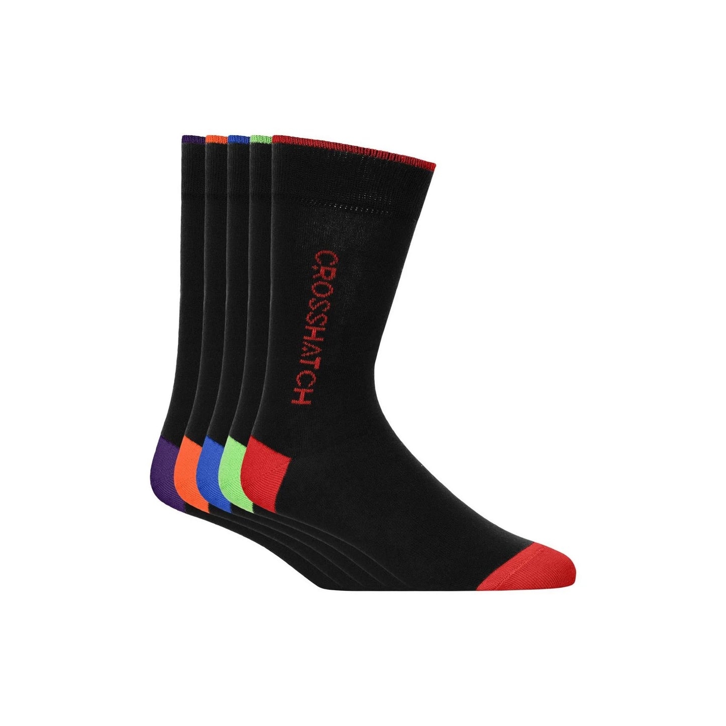 Black-Multicoloured - Front - Crosshatch Mens Glowbow Crew Socks (Pack of 5)