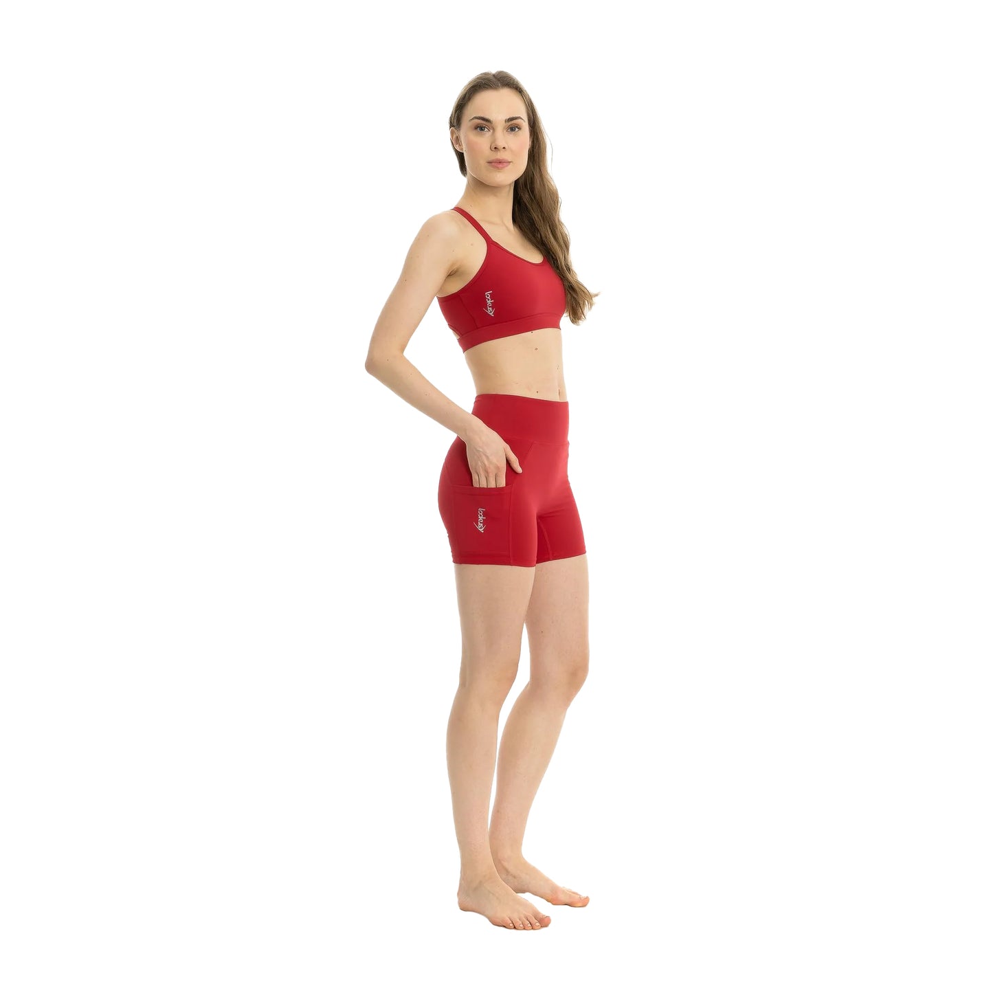 Red - Back - Lookus Womens-Ladies Summer Pocket Sweat Shorts