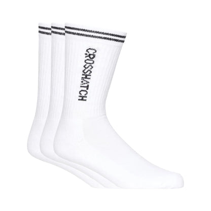 White - Front - Crosshatch Mens Peppy Sports Socks (Pack of 3)