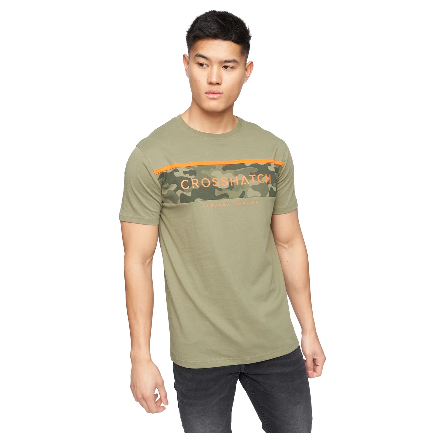 Olive - Front - Crosshatch Mens Neoline Camo T-Shirt