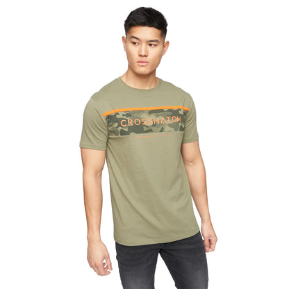 Olive - Front - Crosshatch Mens Neoline Camo T-Shirt