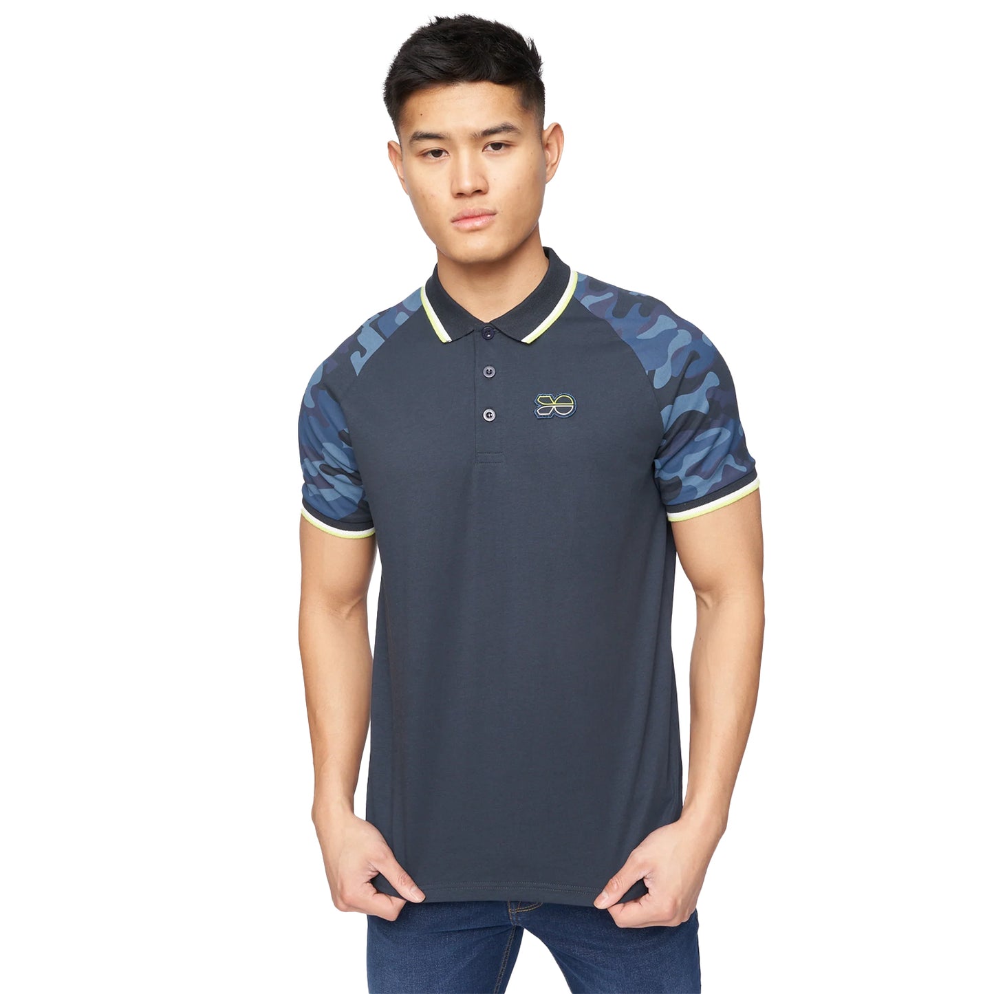 Navy - Front - Crosshatch Mens Cramdark Camo Polo Shirt