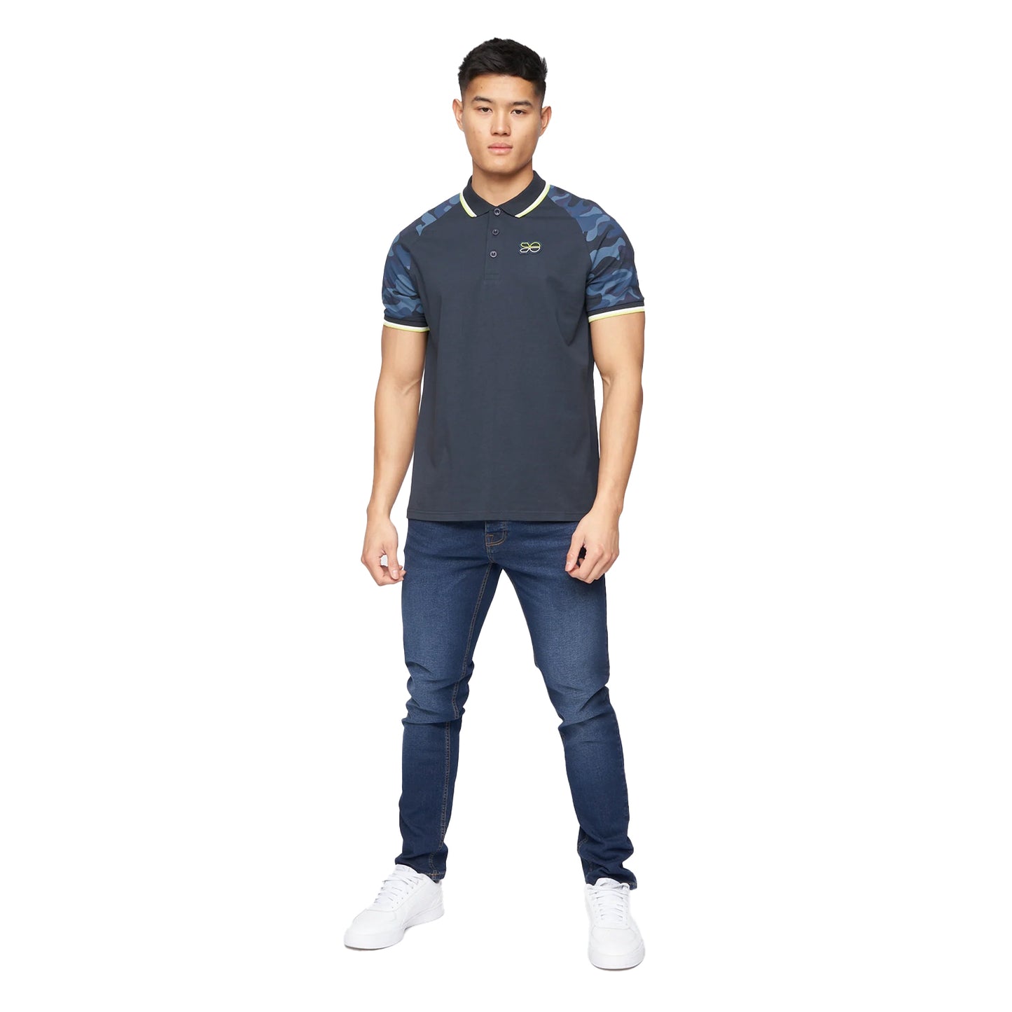 Navy - Side - Crosshatch Mens Cramdark Camo Polo Shirt