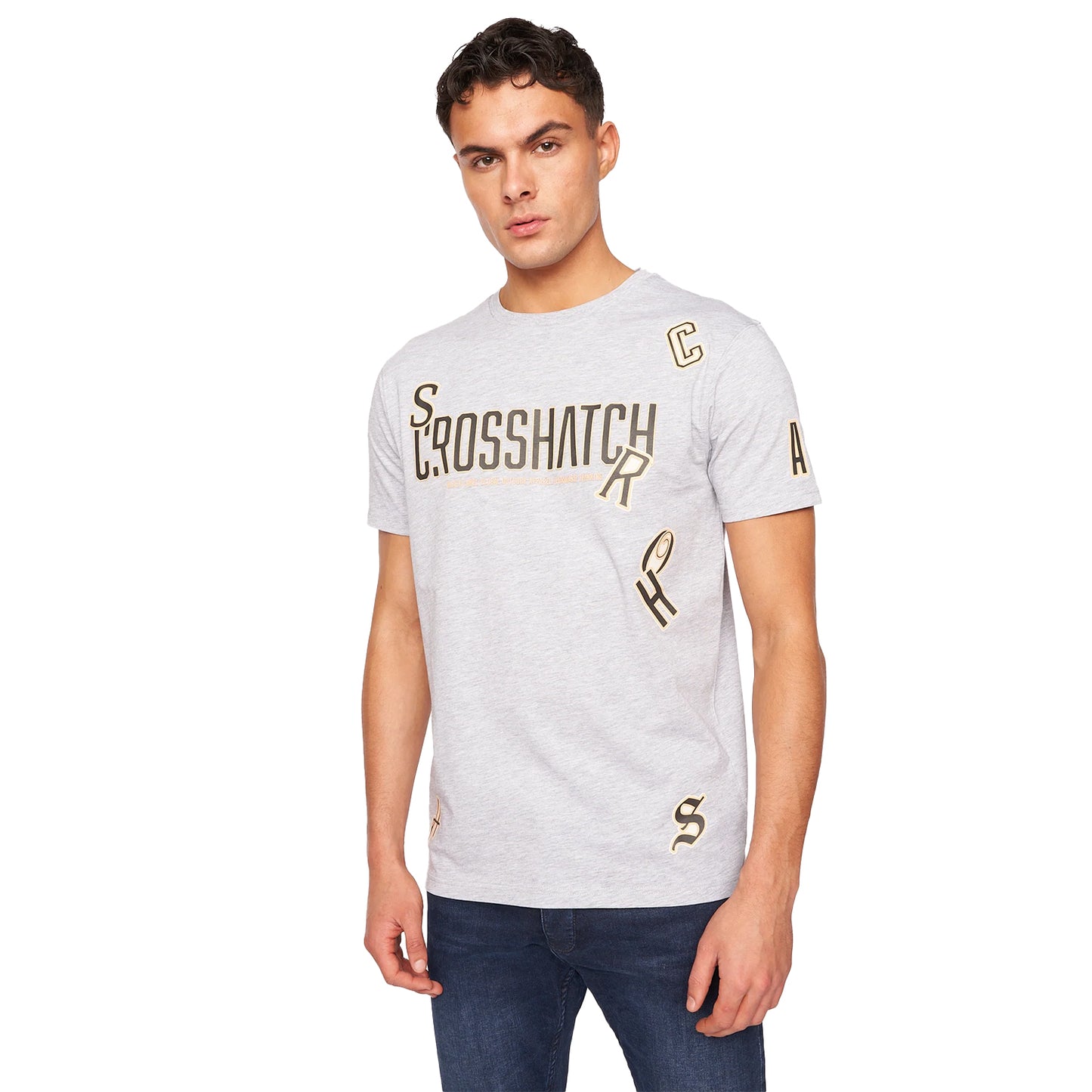 Light Grey Marl - Front - Crosshatch Mens Doddington T-Shirt