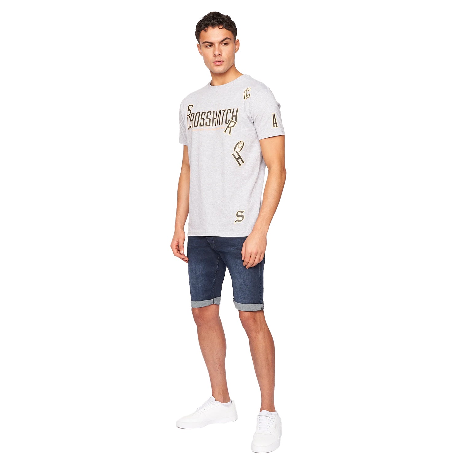 Light Grey Marl - Side - Crosshatch Mens Doddington T-Shirt