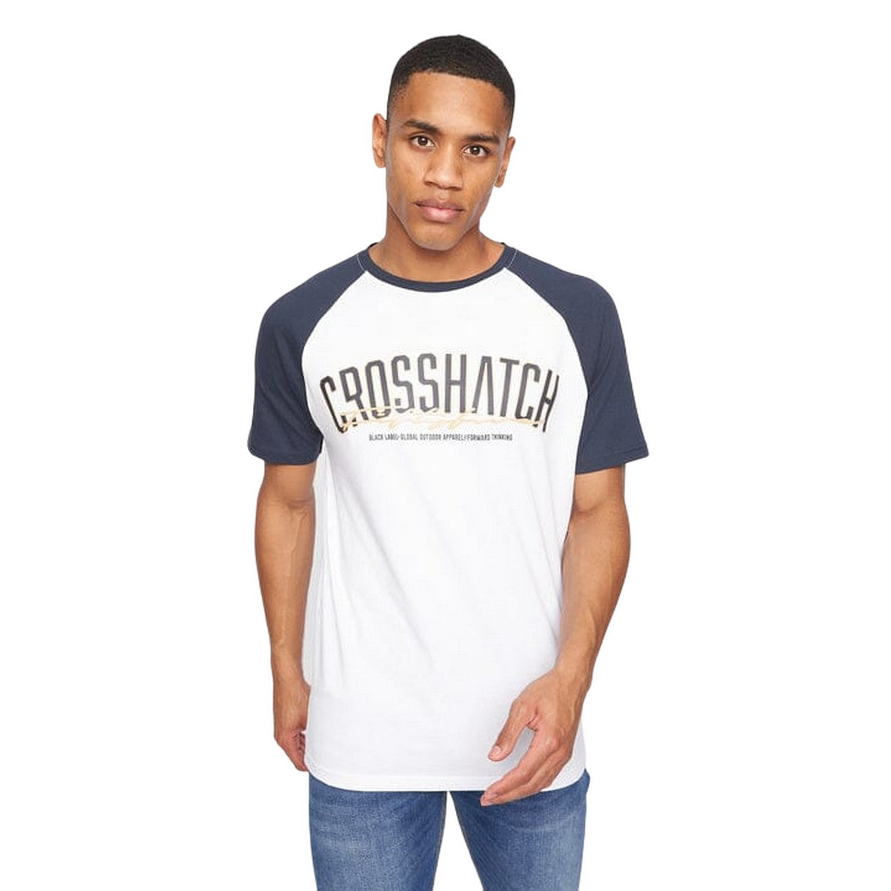 Navy-White - Front - Crosshatch Mens Plotmar T-Shirt