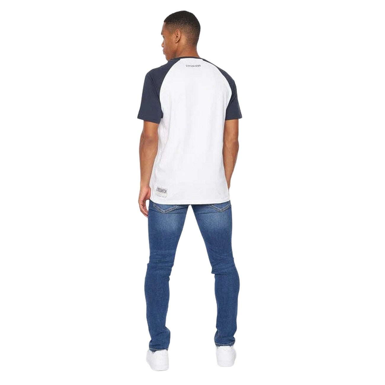 Navy-White - Back - Crosshatch Mens Plotmar T-Shirt