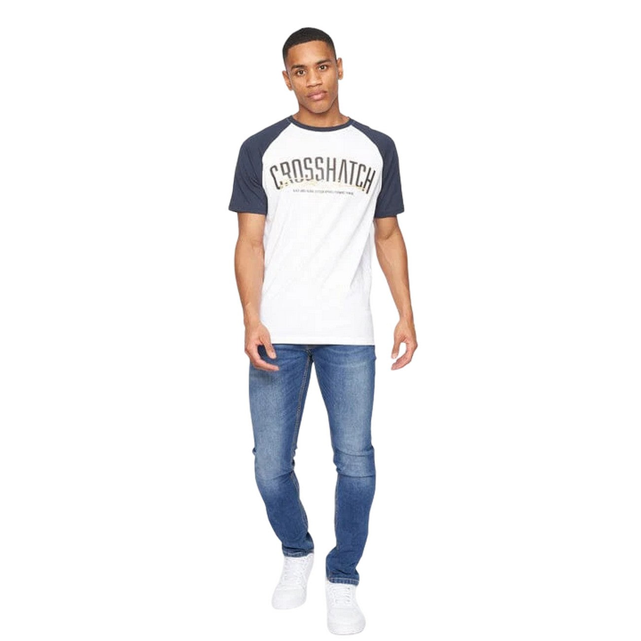 Navy-White - Side - Crosshatch Mens Plotmar T-Shirt