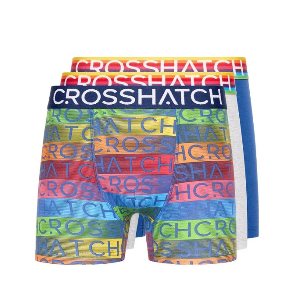 Grey - Front - Crosshatch Mens Rainbow Mix Boxer Shorts (Pack of 3)
