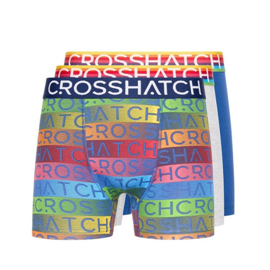 Grey - Front - Crosshatch Mens Rainbow Mix Boxer Shorts (Pack of 3)