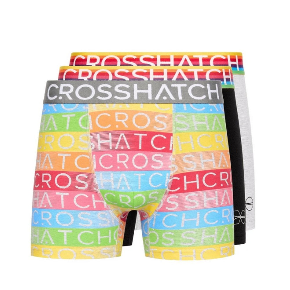 Black - Front - Crosshatch Mens Rainbow Mix Boxer Shorts (Pack of 3)