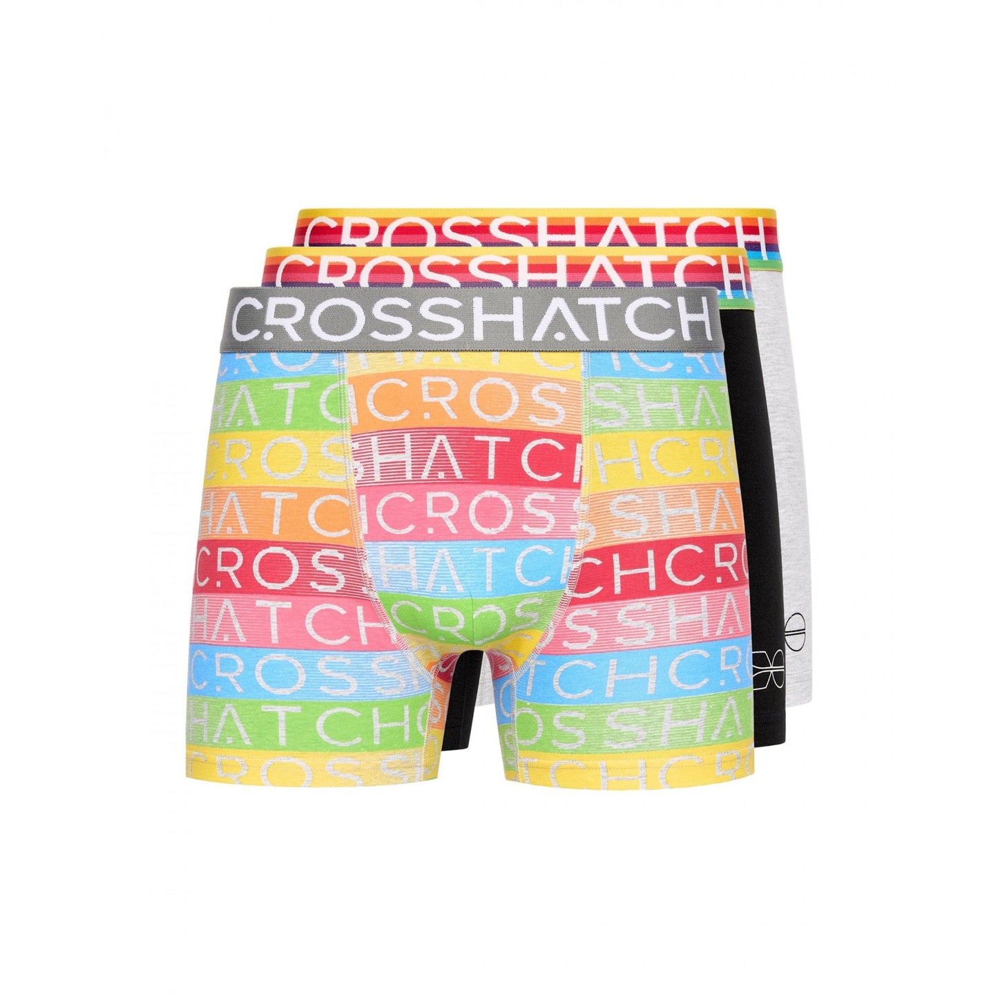 Grey - Front - Crosshatch Mens Rainbow Mix Boxer Shorts (Pack of 3)