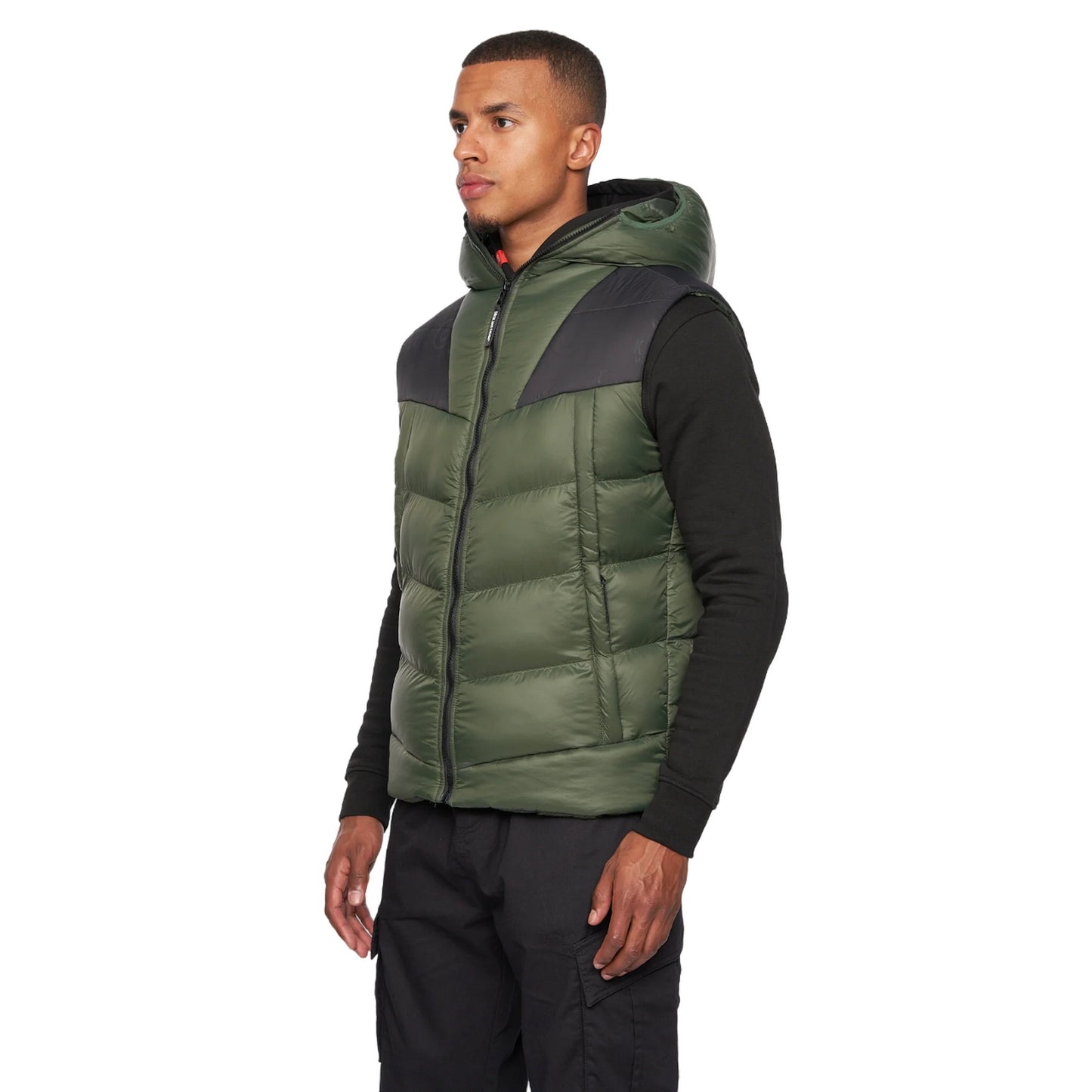 Dark Olive-Black - Side - Duck and Cover Mens Raymax Gilet