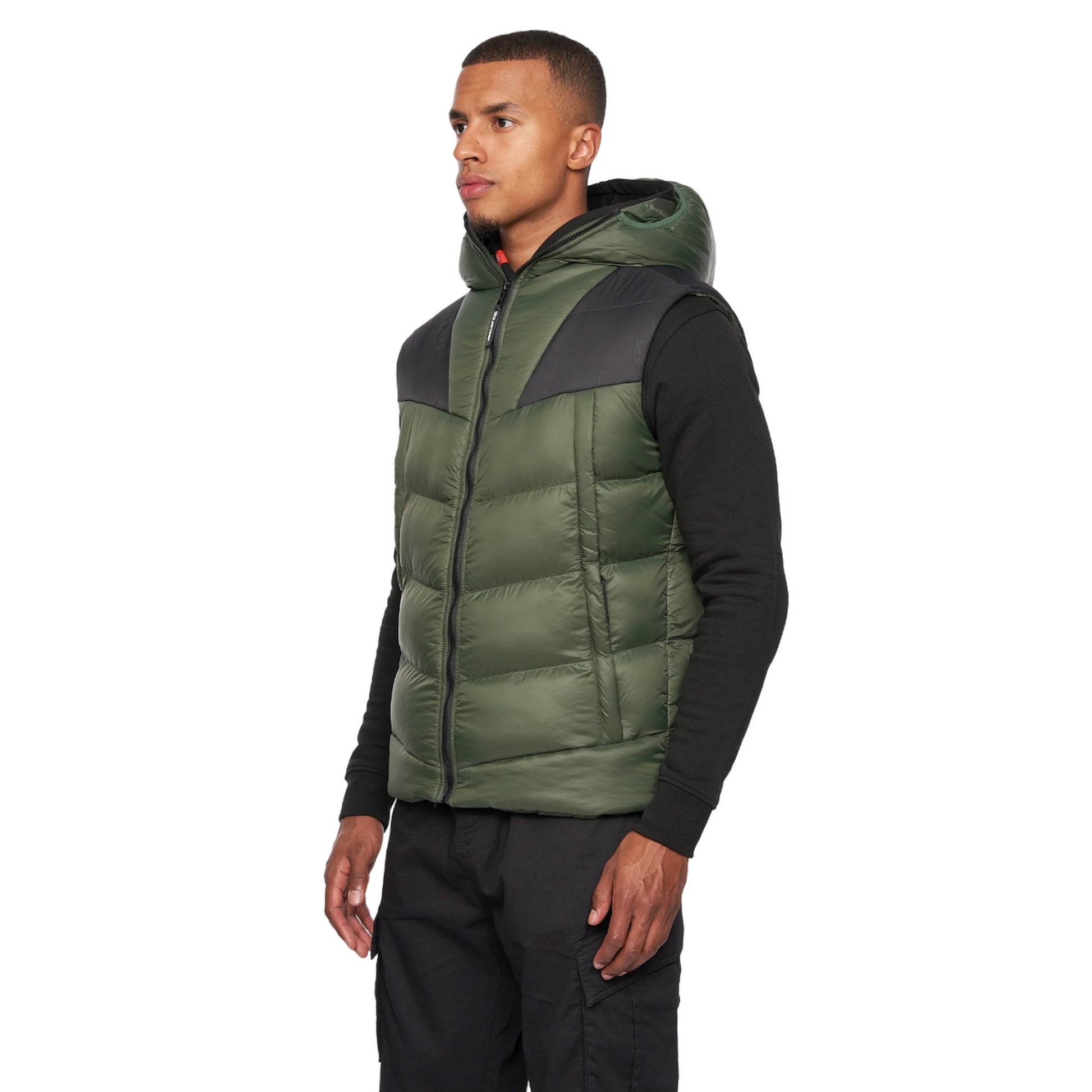 Dark Olive-Black - Side - Duck and Cover Mens Raymax Gilet