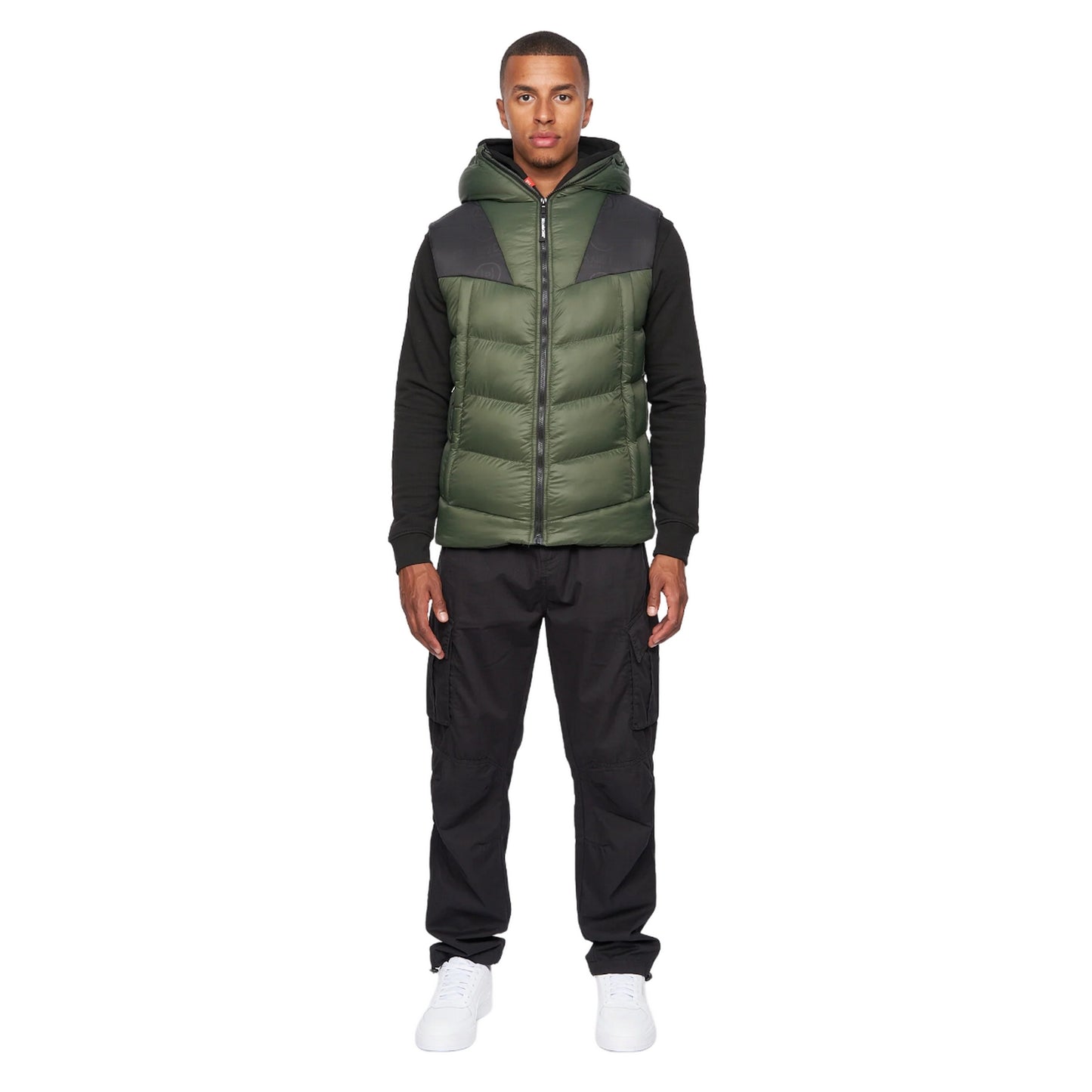 Dark Olive-Black - Lifestyle - Duck and Cover Mens Raymax Gilet