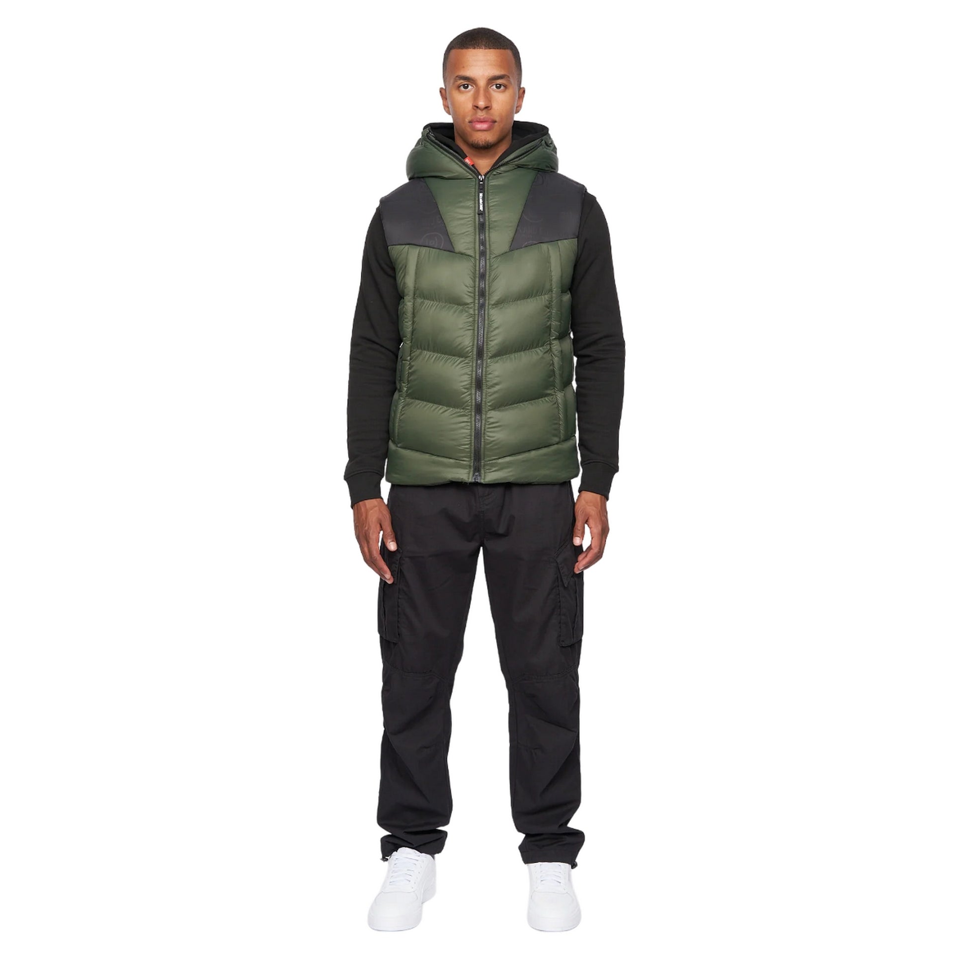 Dark Olive-Black - Lifestyle - Duck and Cover Mens Raymax Gilet