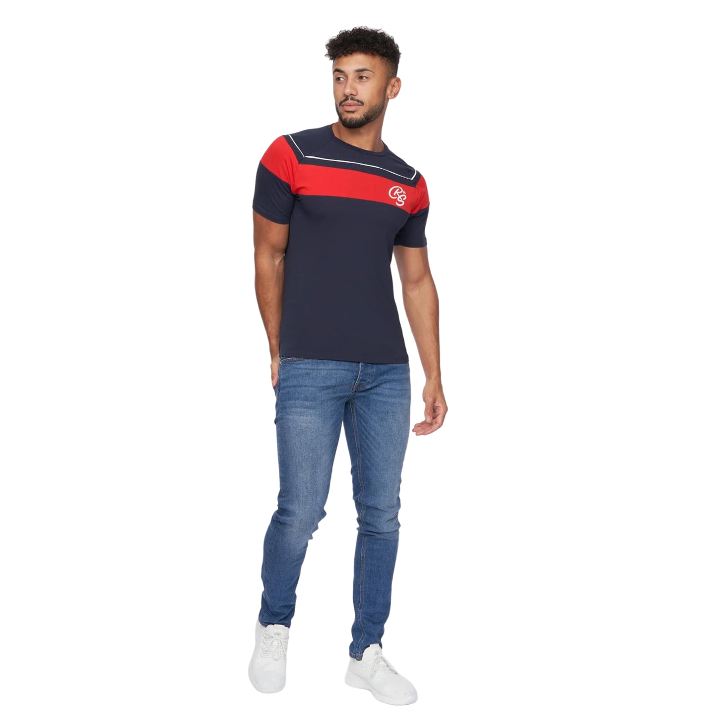 Navy - Side - Crosshatch Mens Craftore T-Shirt