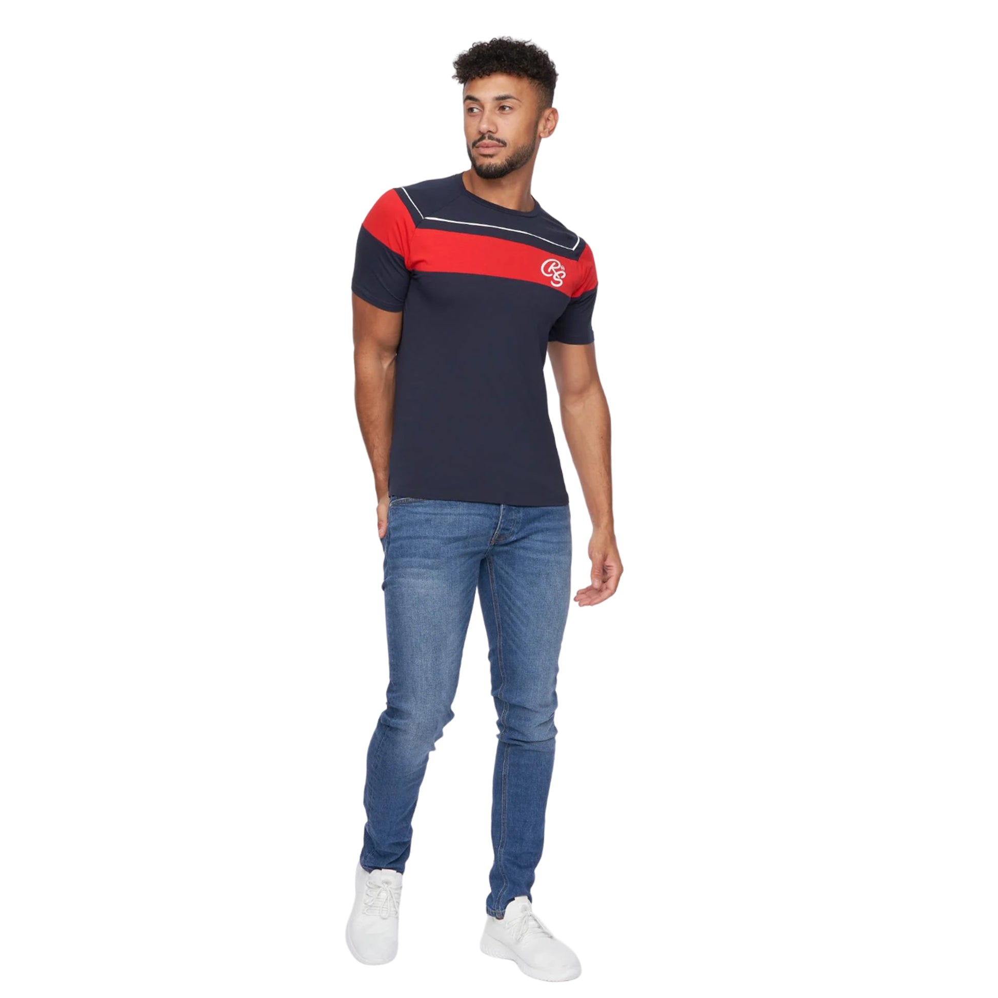 Navy - Side - Crosshatch Mens Craftore T-Shirt