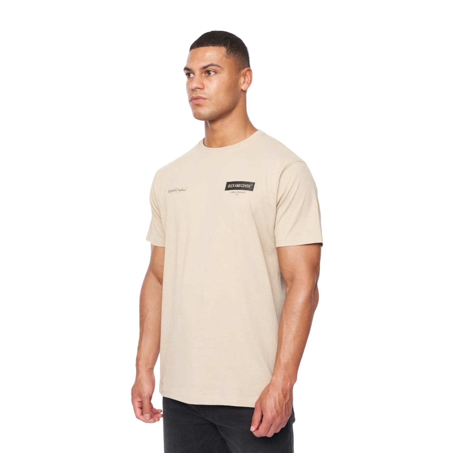 Greige - Side - Duck and Cover Mens Mersak T-Shirt
