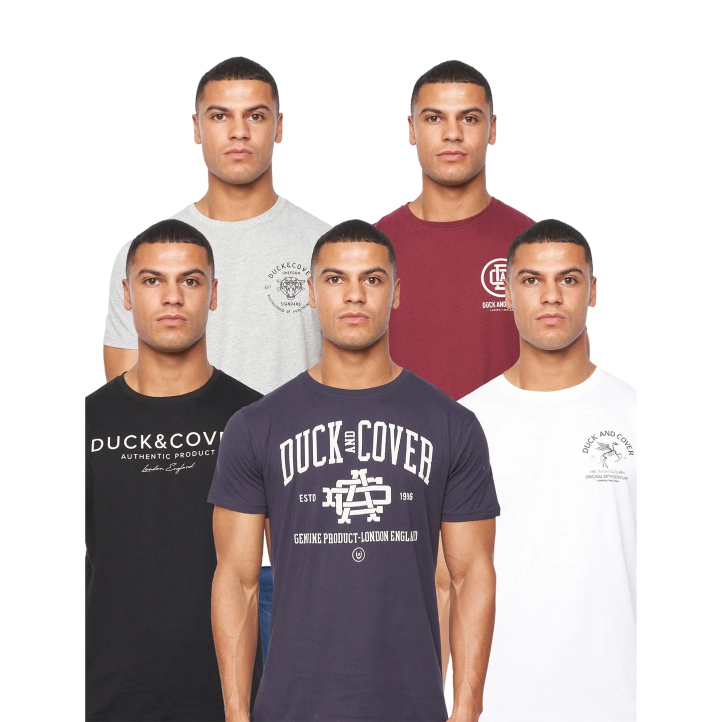 Multicoloured - Front - Duck and Cover Mens Klapstar Assorted Designs T-Shirt (Pack of 5)
