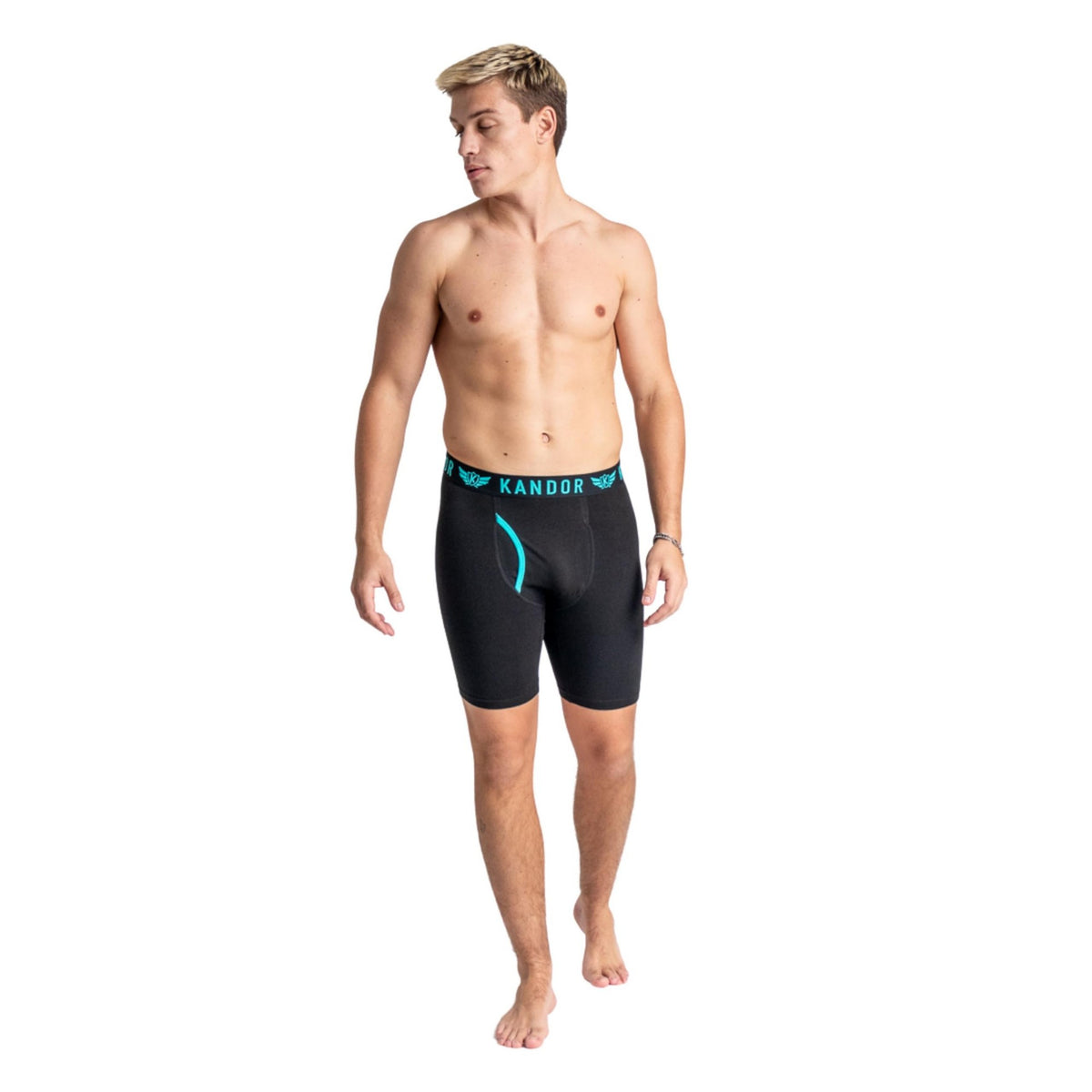 Turquoise - Side - Kandor Mens Trunken Boxer Shorts (Pack of 3)