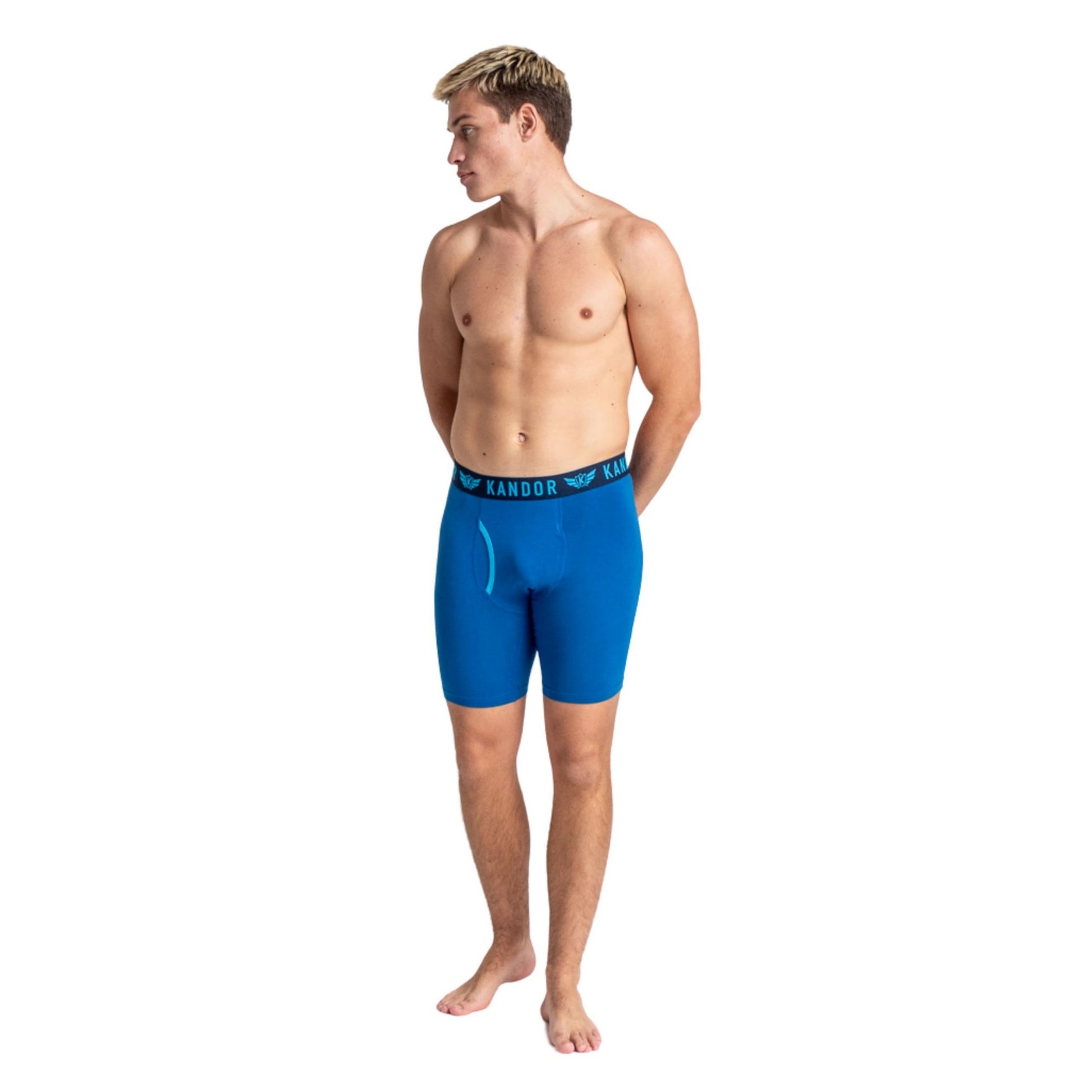 Blue - Side - Kandor Mens Trunken Boxer Shorts (Pack of 3)