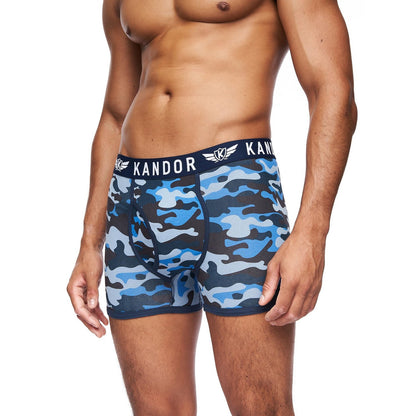 Blue - Back - Kandor Mens Camobee Bamboo Boxer Shorts (Pack of 5)