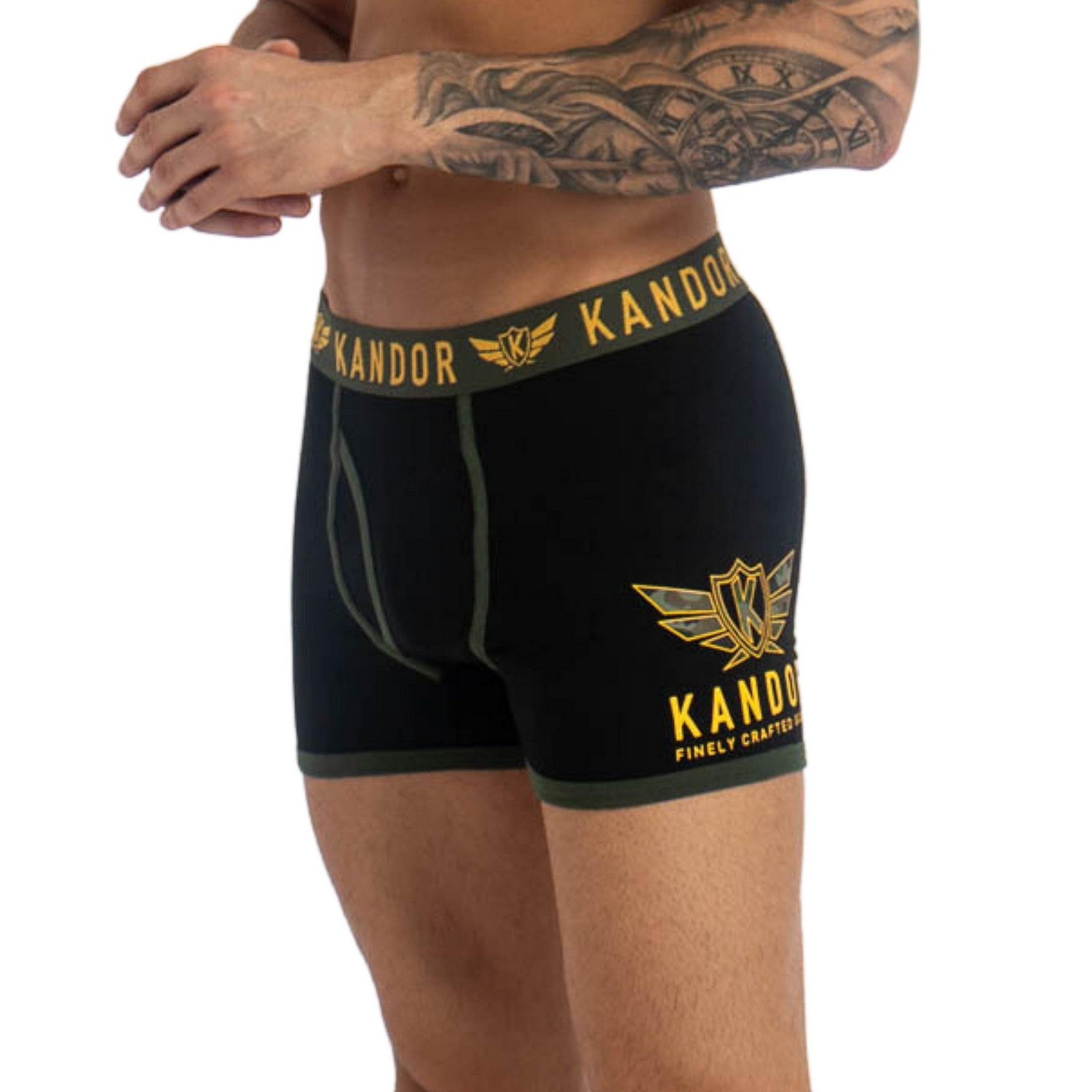 Olive - Side - Kandor Mens Camobee Bamboo Boxer Shorts (Pack of 5)