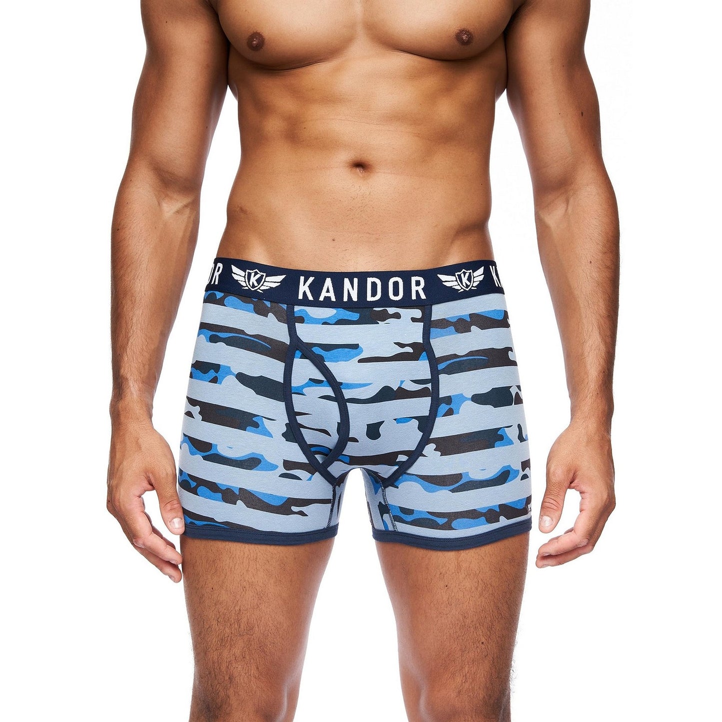 Blue - Side - Kandor Mens Camobee Bamboo Boxer Shorts (Pack of 5)