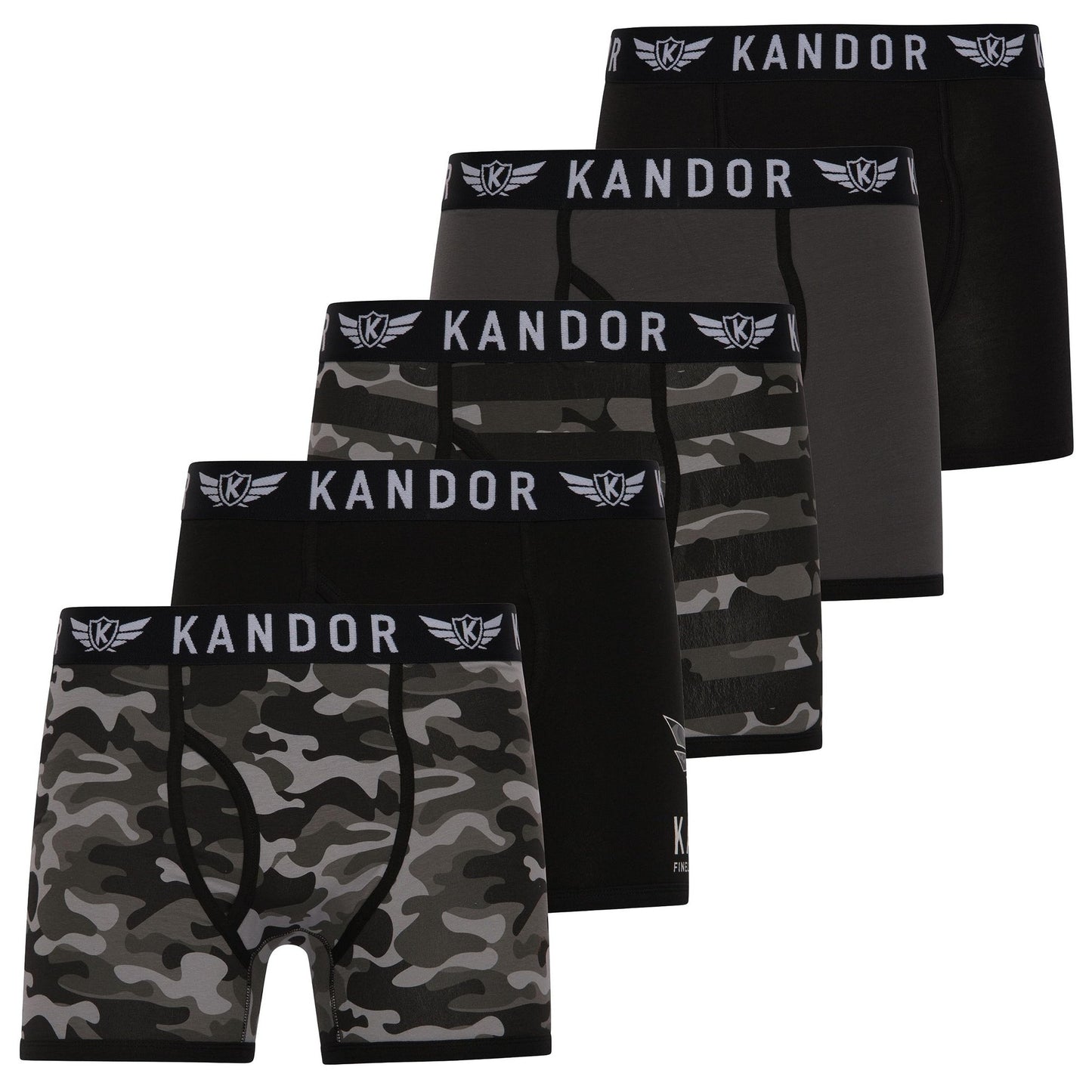 Grey - Front - Kandor Mens Camobee Bamboo Boxer Shorts (Pack of 5)