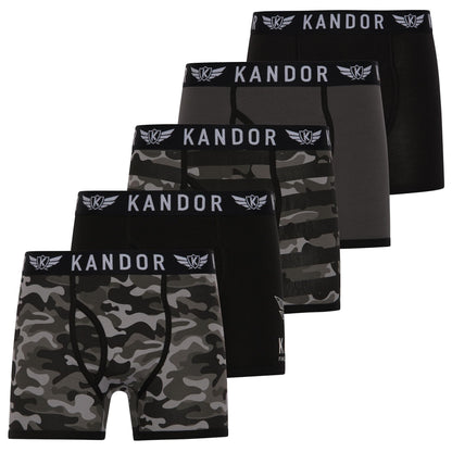 Grey - Front - Kandor Mens Camobee Bamboo Boxer Shorts (Pack of 5)