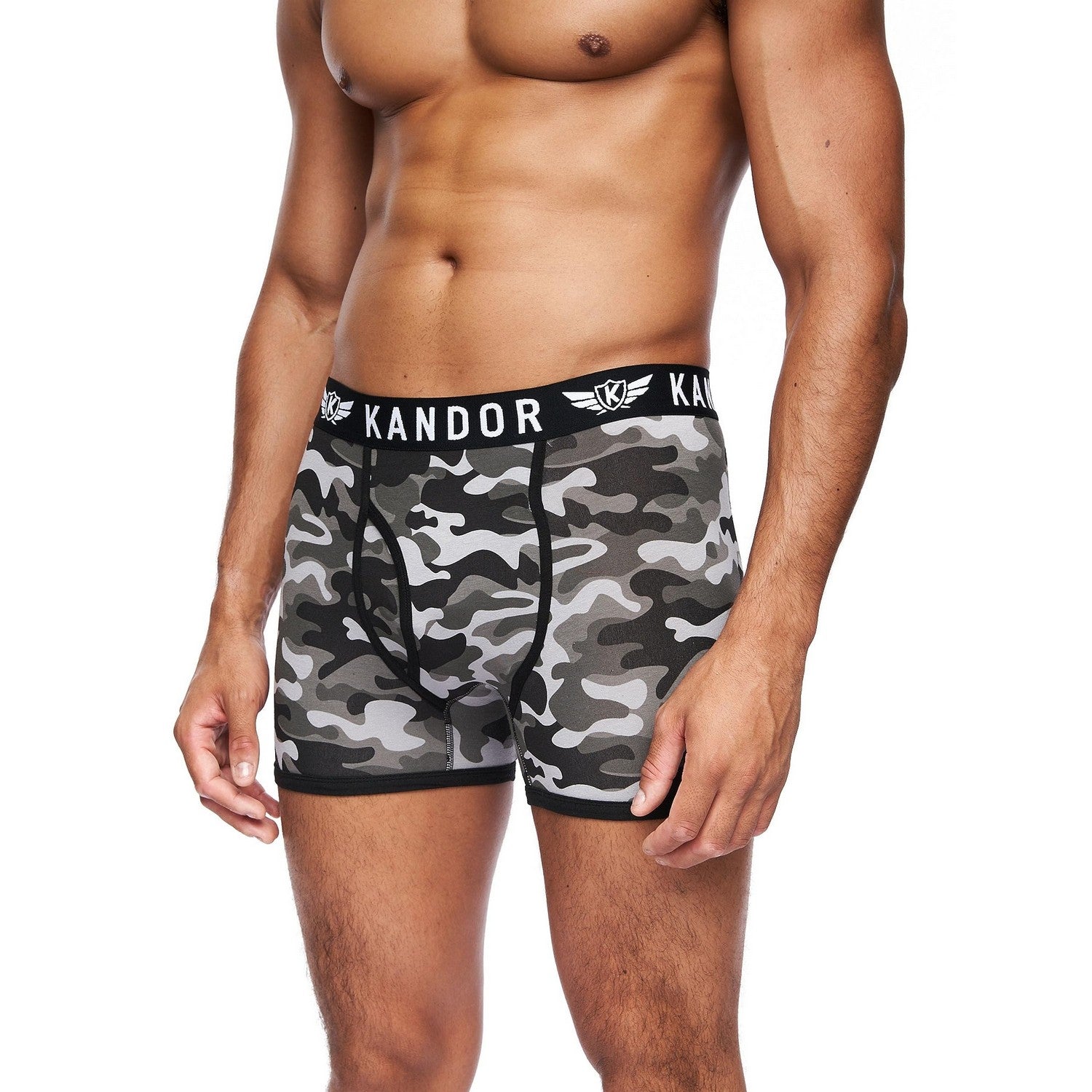 Grey - Back - Kandor Mens Camobee Bamboo Boxer Shorts (Pack of 5)