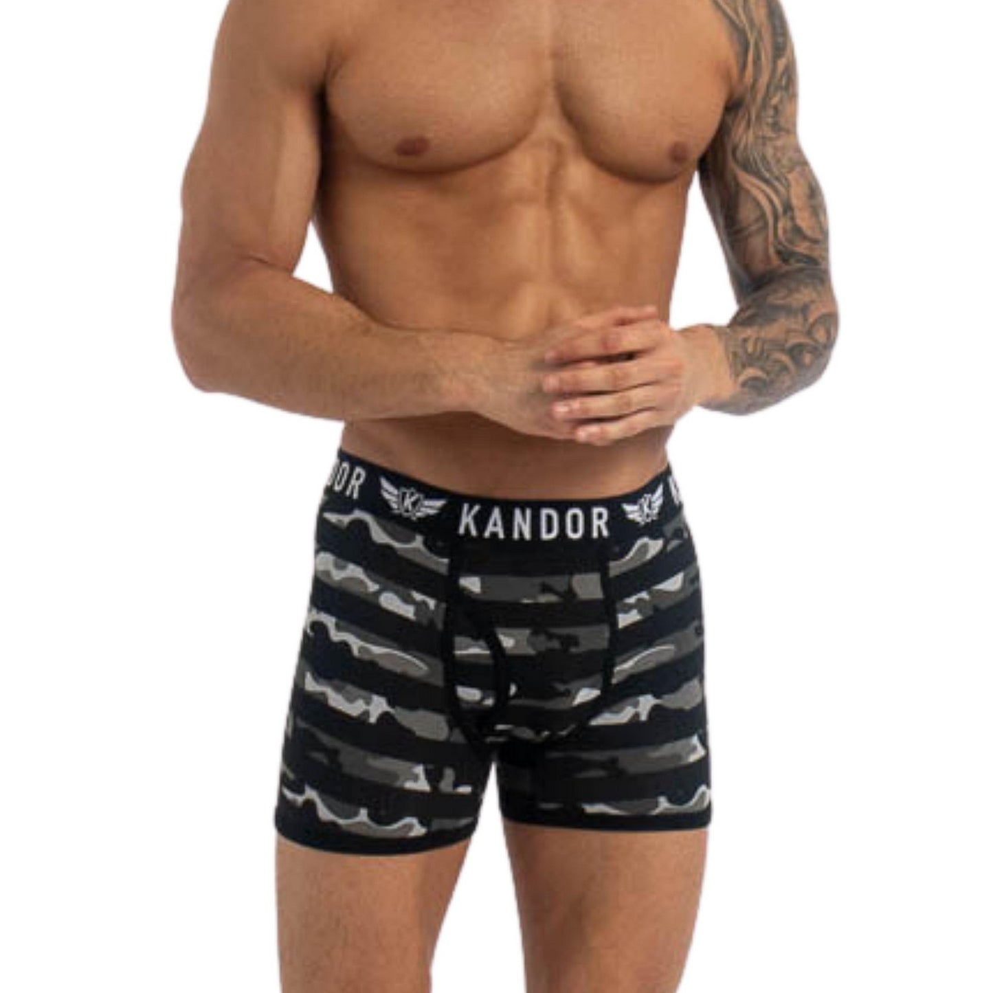 Grey - Side - Kandor Mens Camobee Bamboo Boxer Shorts (Pack of 5)