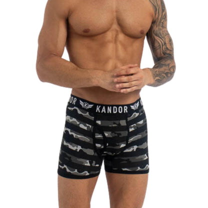 Grey - Side - Kandor Mens Camobee Bamboo Boxer Shorts (Pack of 5)