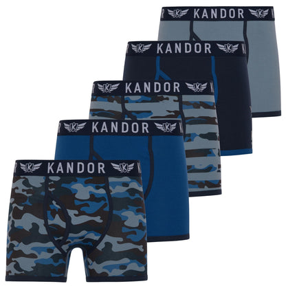 Blue - Front - Kandor Mens Camobee Bamboo Boxer Shorts (Pack of 5)