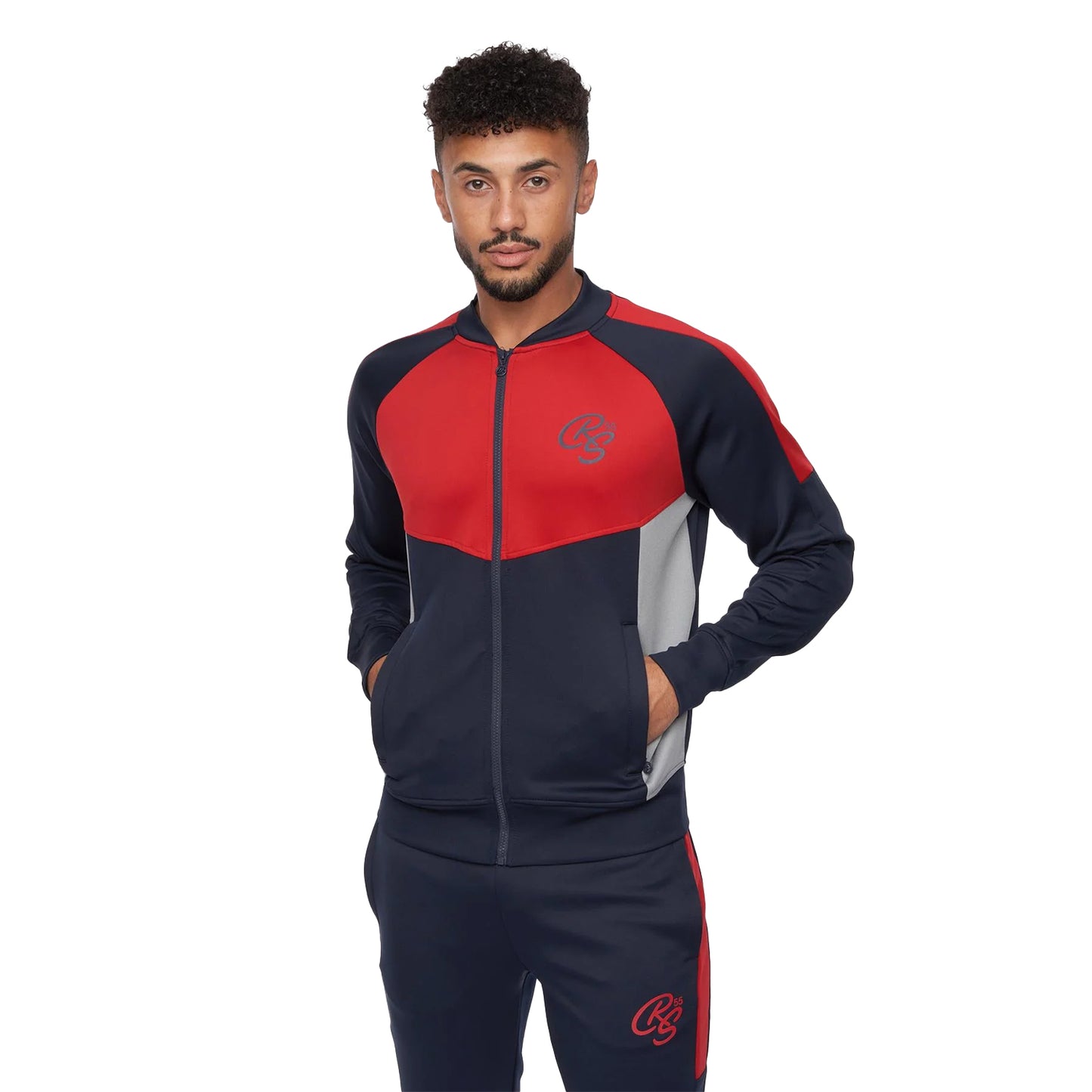 Navy-Red - Side - Crosshatch Mens Daxton Tracksuit