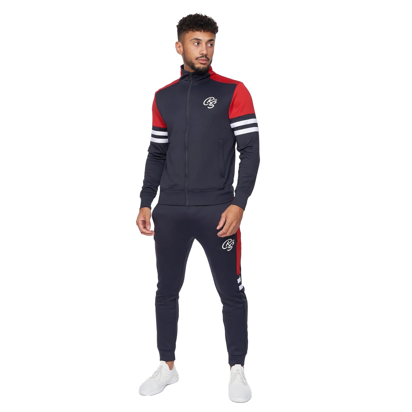 Navy-Red - Front - Crosshatch Mens Ezra Tracksuit