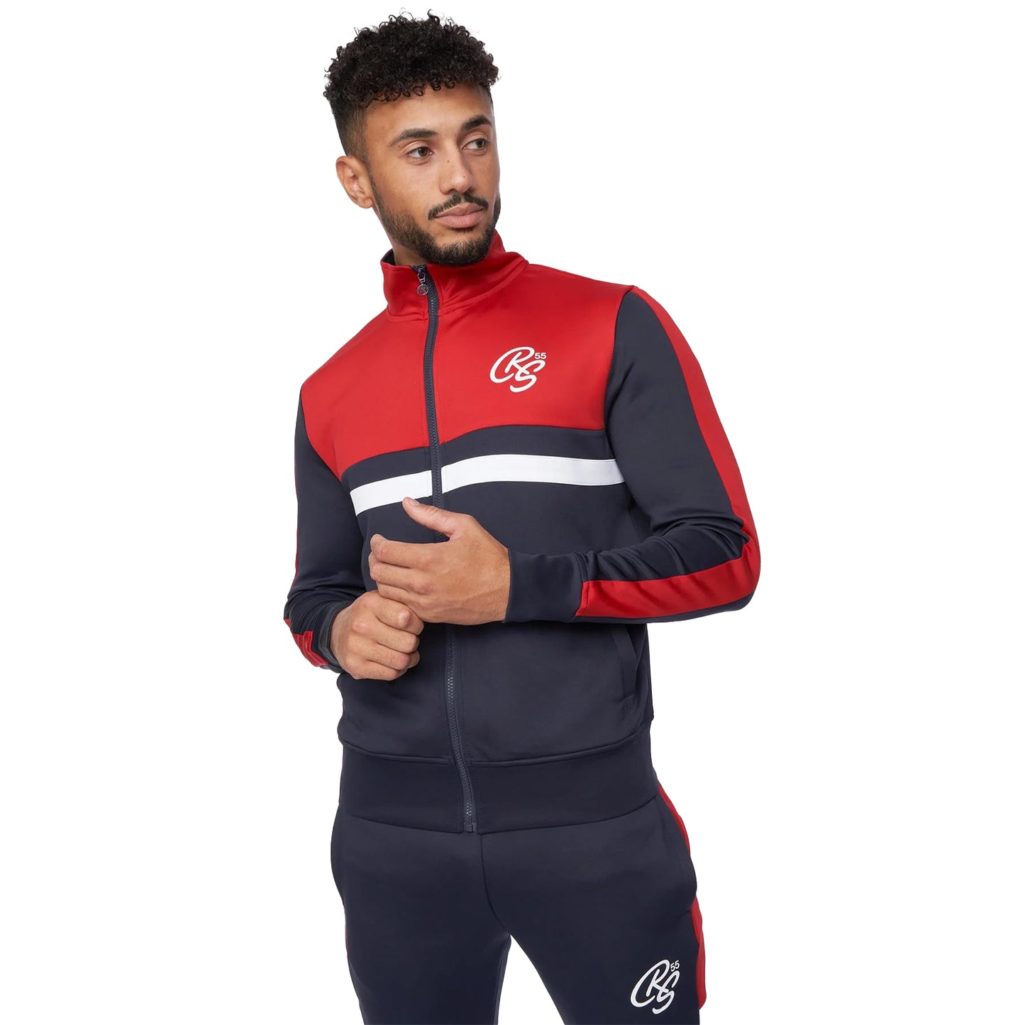 Navy-Red - Side - Crosshatch Mens Kamari Tracksuit