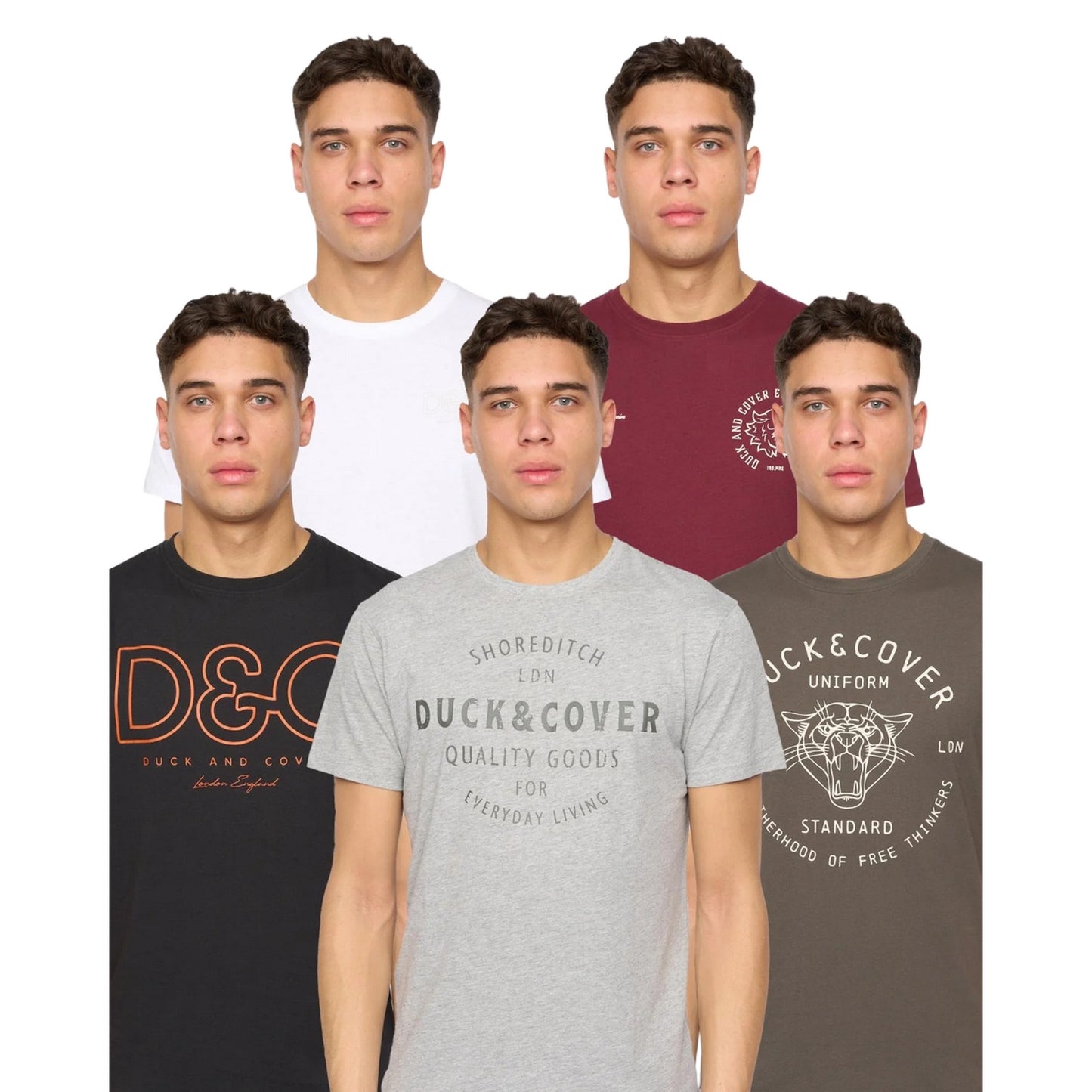 Multicoloured - Front - Duck and Cover Mens Corsure Assorted Designs T-Shirt (Pack of 5)